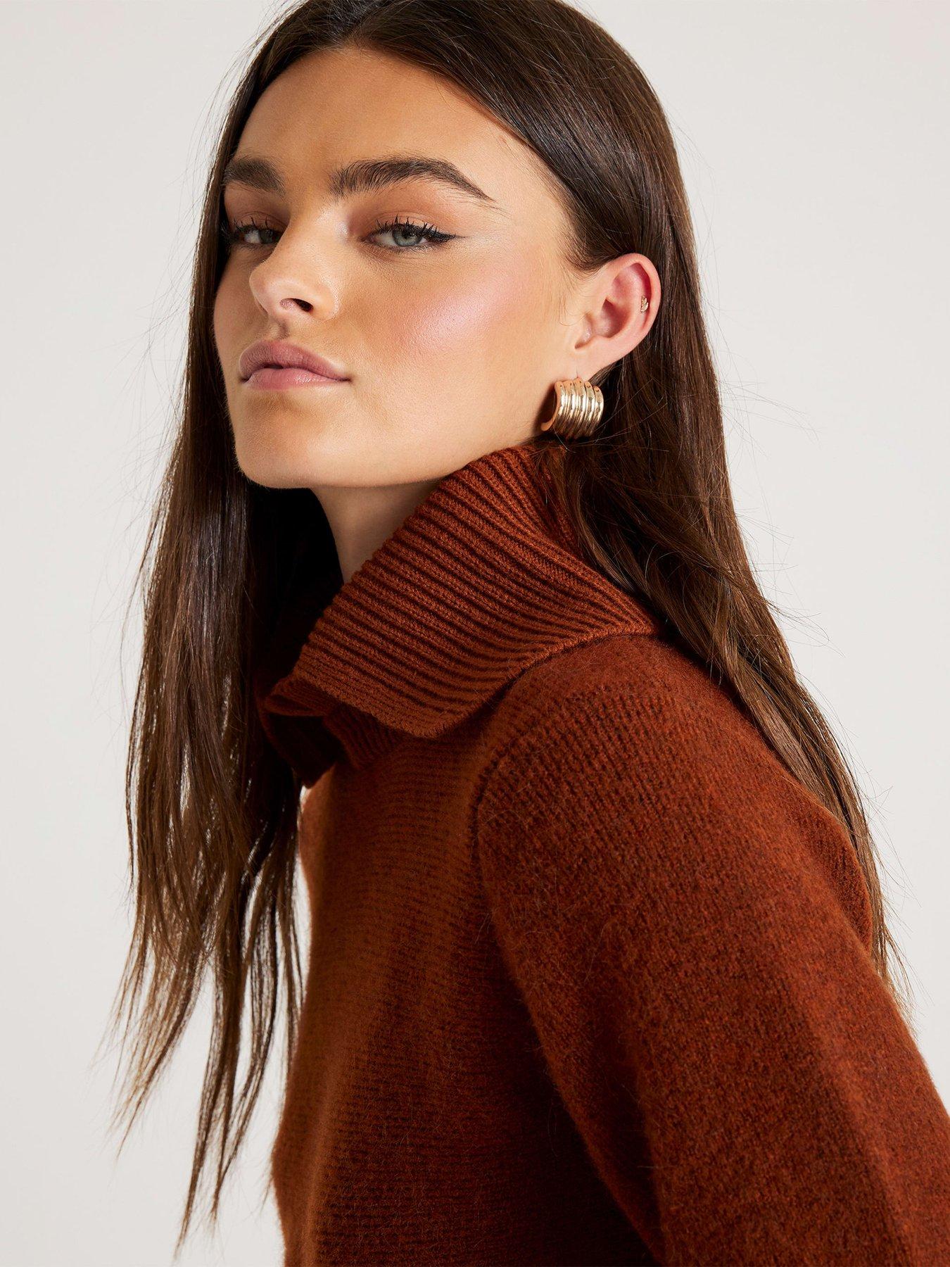  image of river-island-collar-detail-peplum-jumper-brown
