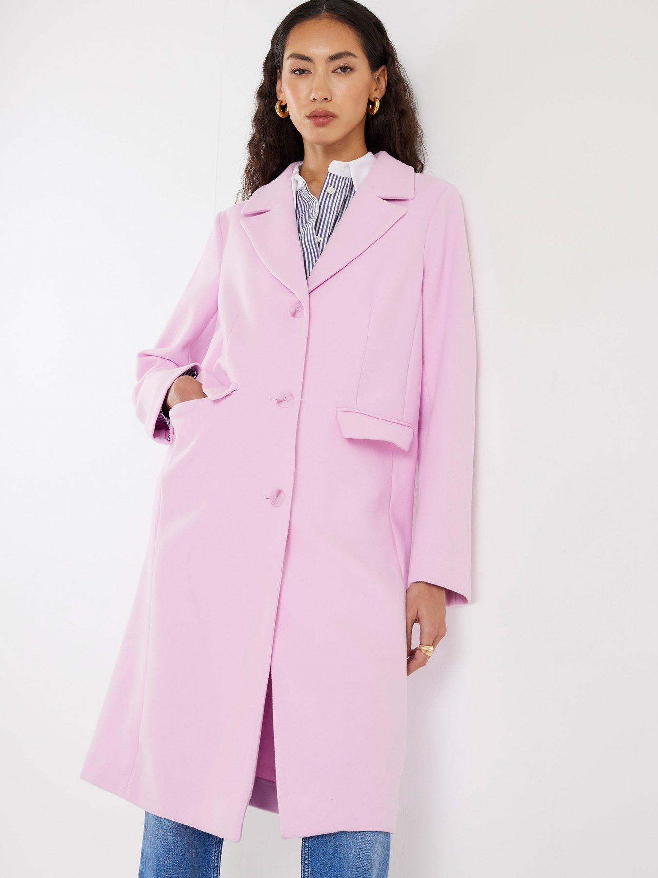 Image 3 of 4 of River Island Single Breasted Longline Coat - Pink