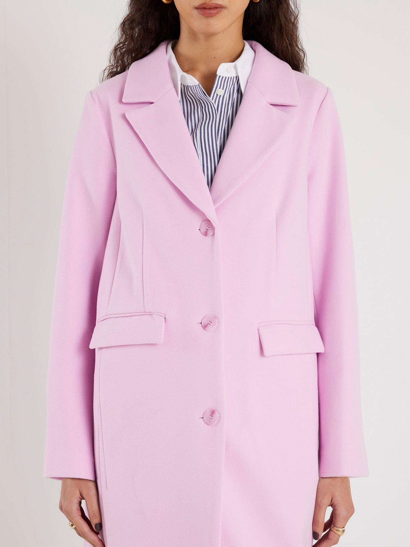 Image 4 of 4 of River Island Single Breasted Longline Coat - Pink