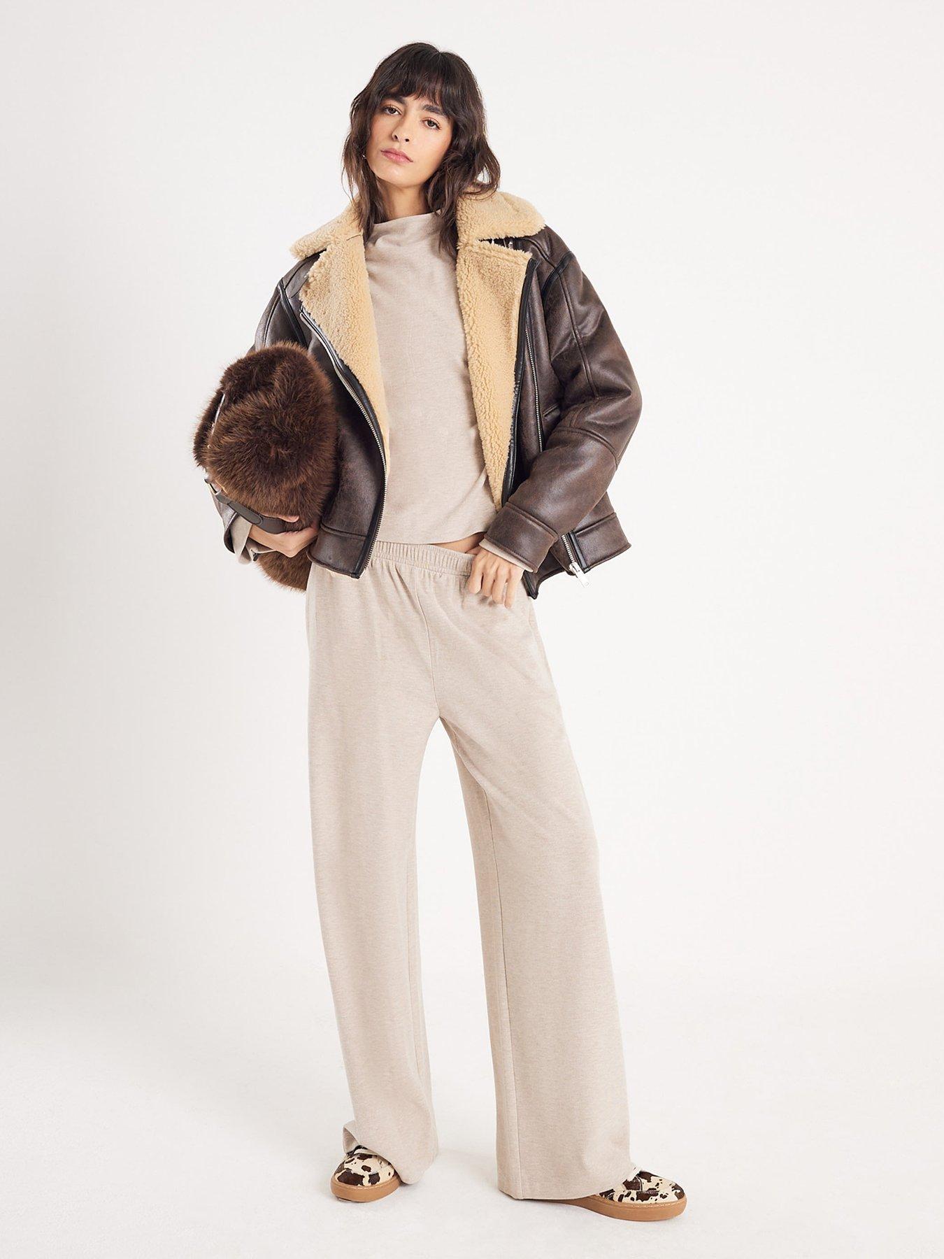  image of river-island-cosy-wide-leg-trouser-beige