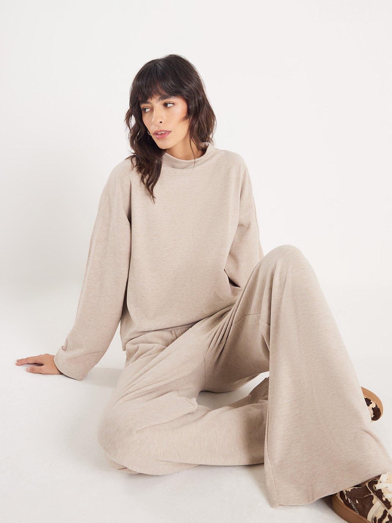 image of river-island-cosy-wide-leg-trouser-beige