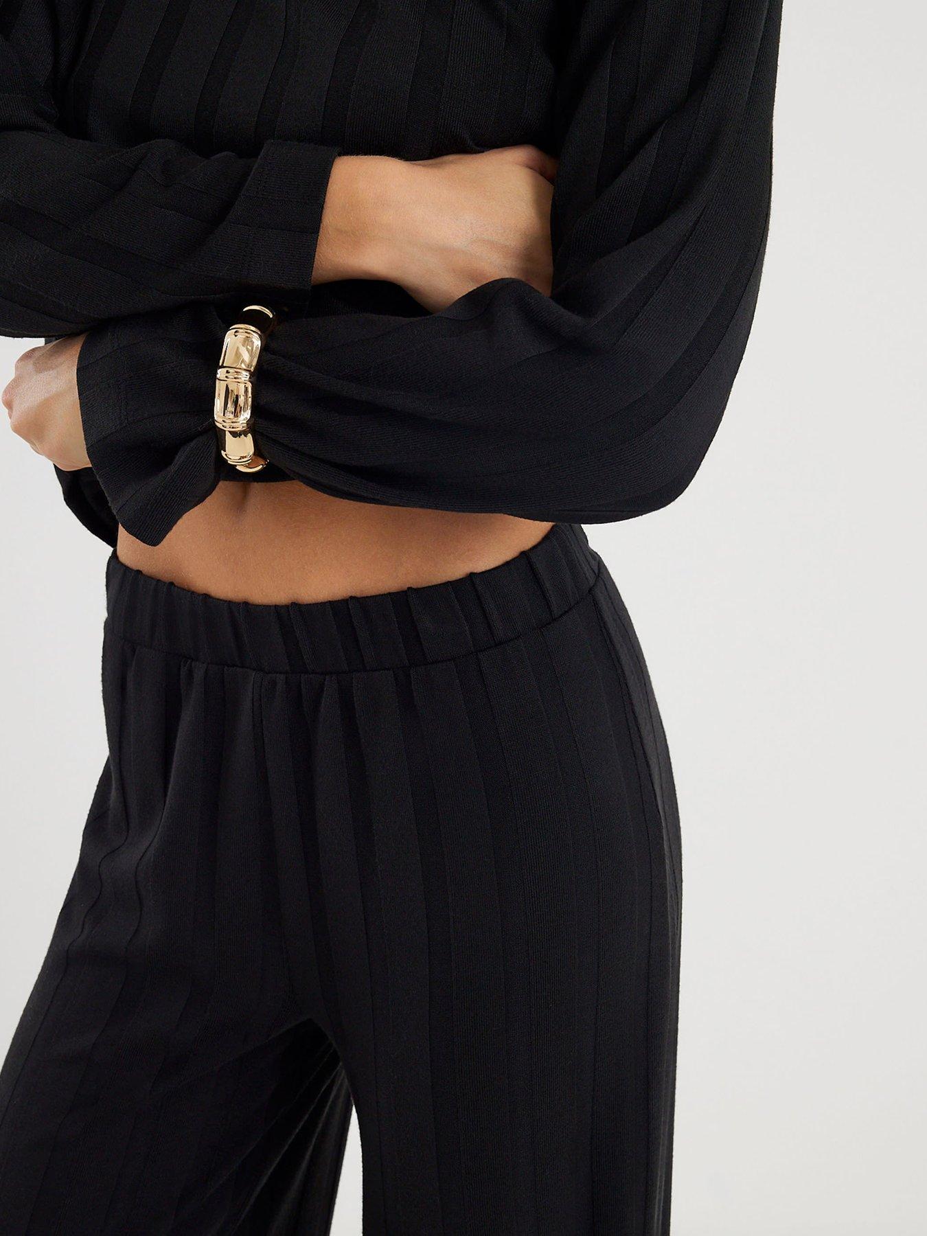  image of river-island-cosy-wide-rib-trouser-black