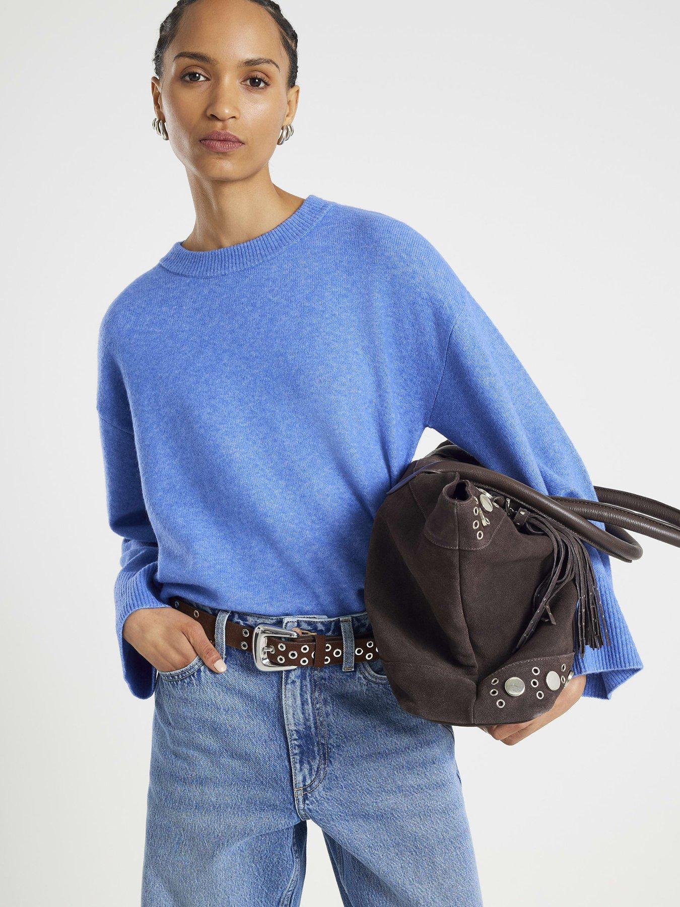 front image of river-island-crew-jumper-blue