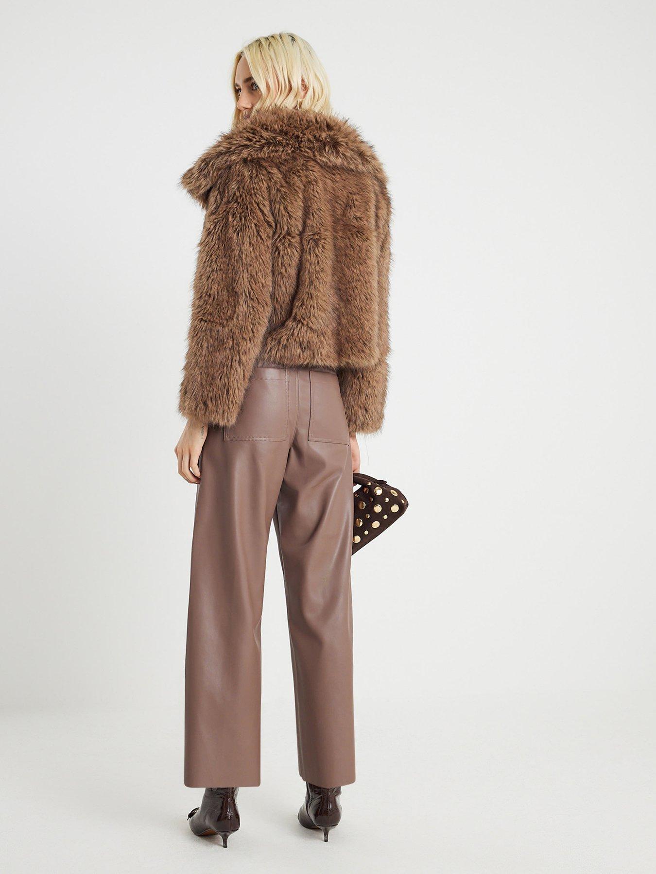 image of river-island-crop-seam-detail-pu-trouser-brown
