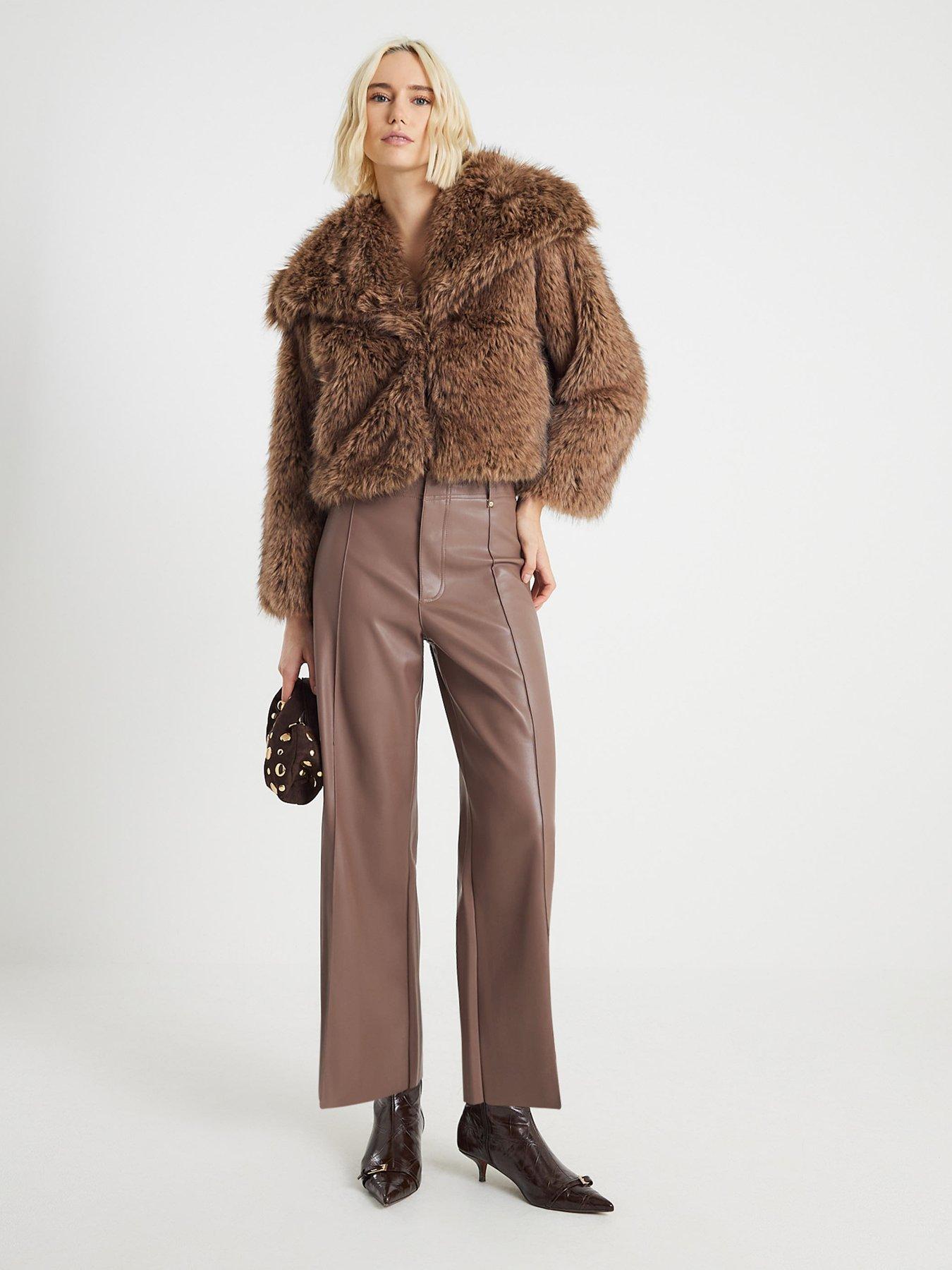  image of river-island-crop-seam-detail-pu-trouser-brown