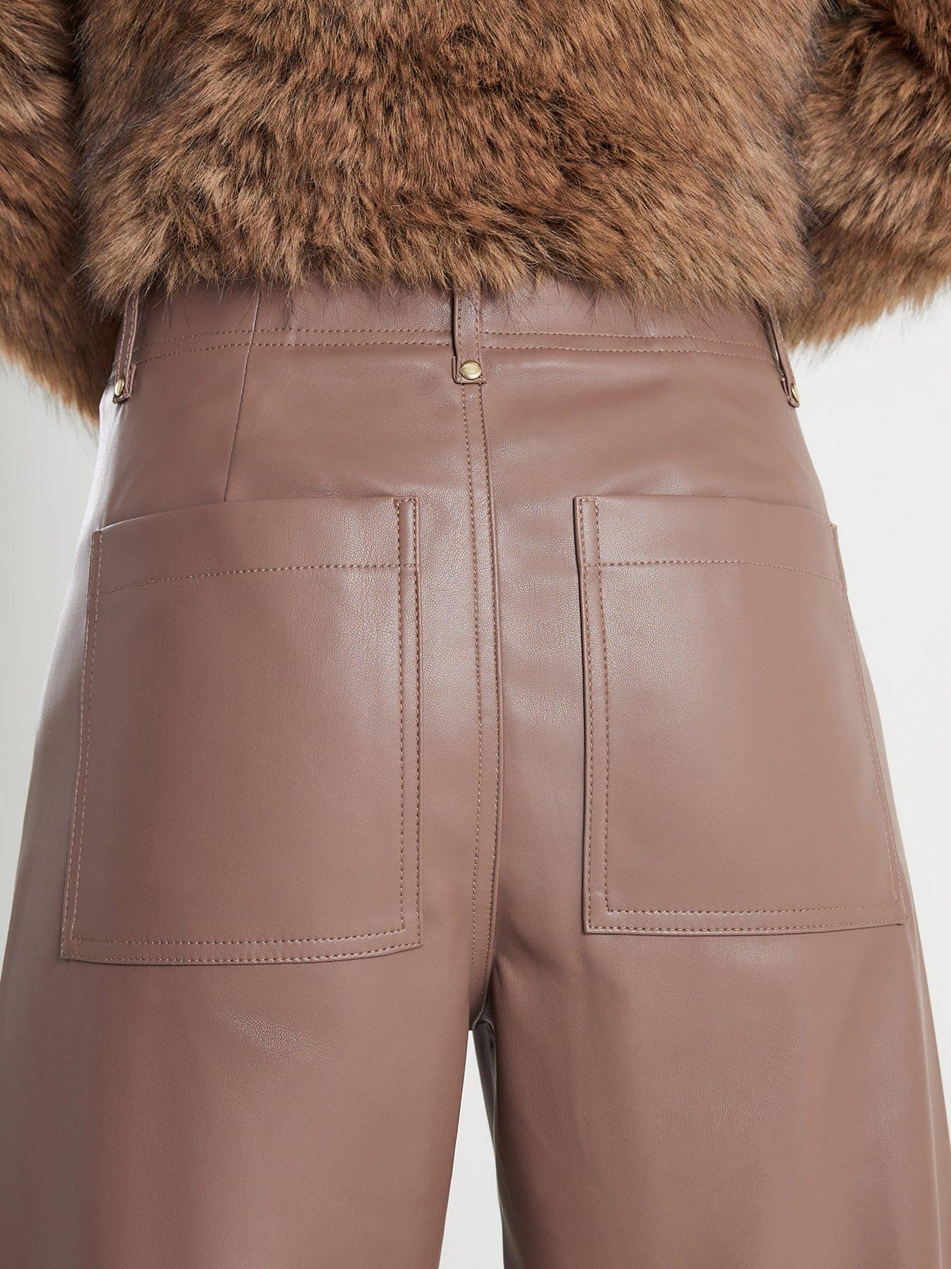  image of river-island-crop-seam-detail-pu-trouser-brown