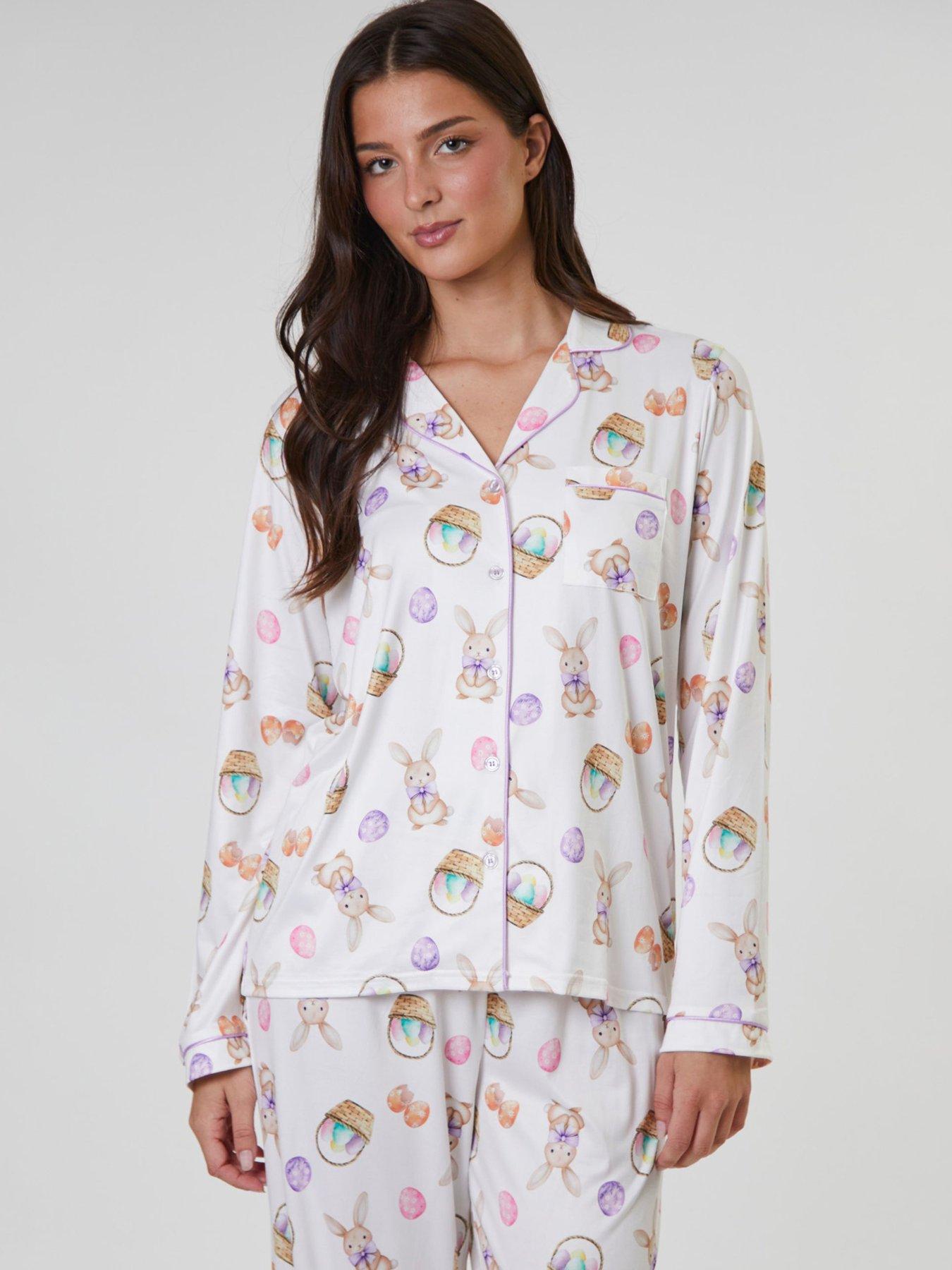  image of loungeable-bunny-printed-jersey-long-sleeve-and-trouser-set-multi