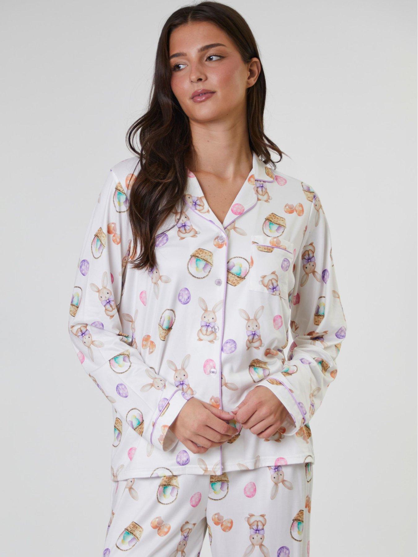  image of loungeable-bunny-printed-jersey-long-sleeve-and-trouser-set-multi