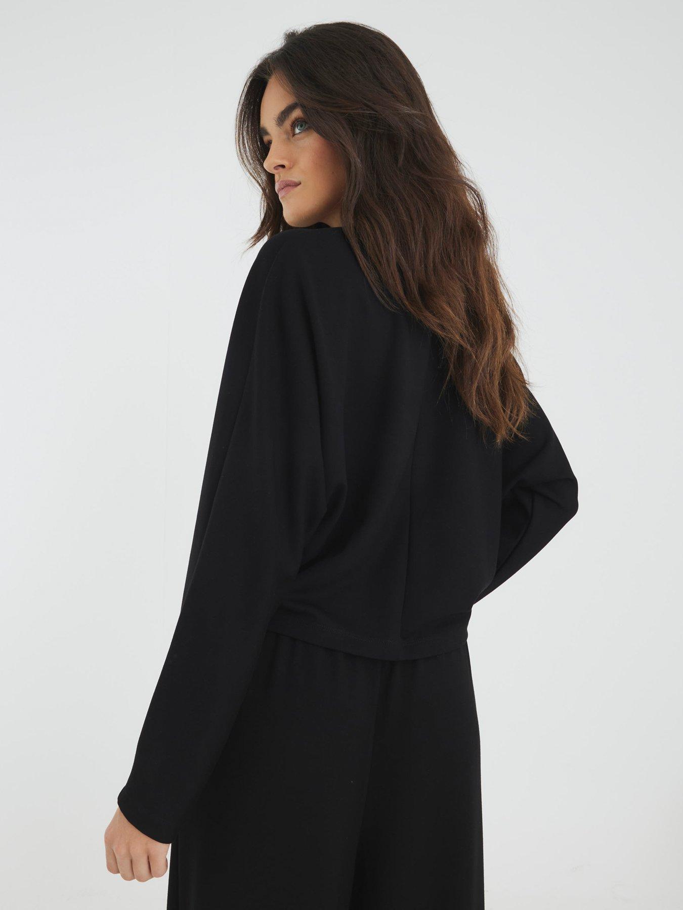 Image 2 of 4 of River Island Long Sleeve Neo Premium Batwing Sweat - Black