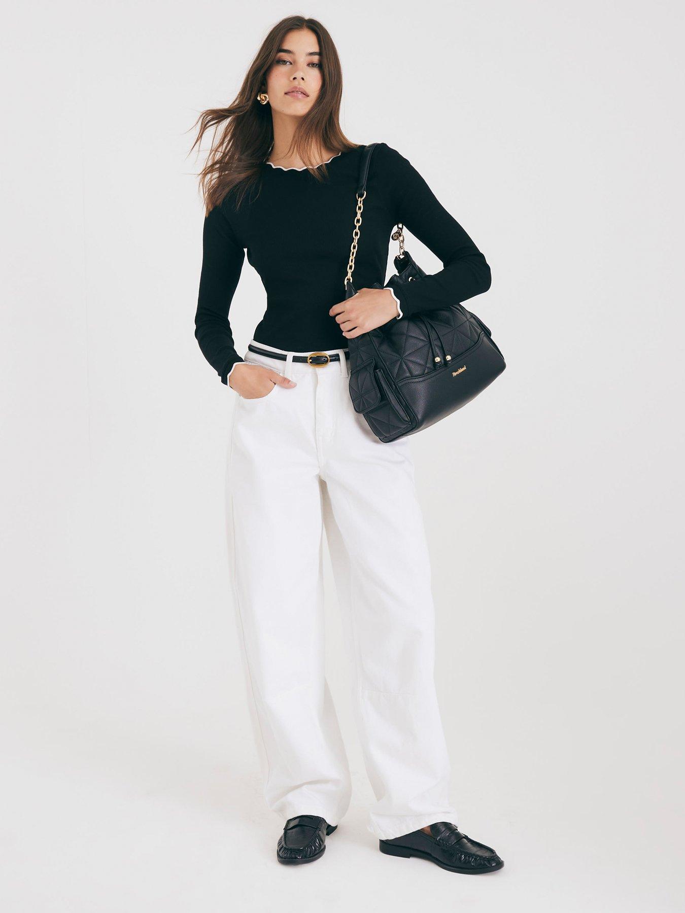 Image 3 of 4 of River Island Long Sleeve Scallop Trim Tee - Black