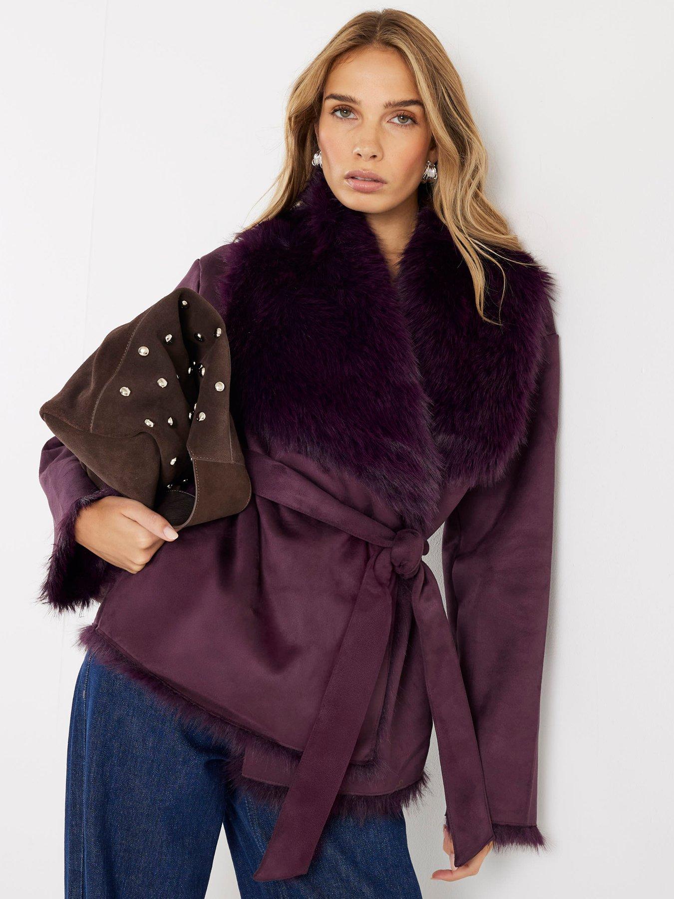 River Island Red Faux Suede Belted Coat - Red