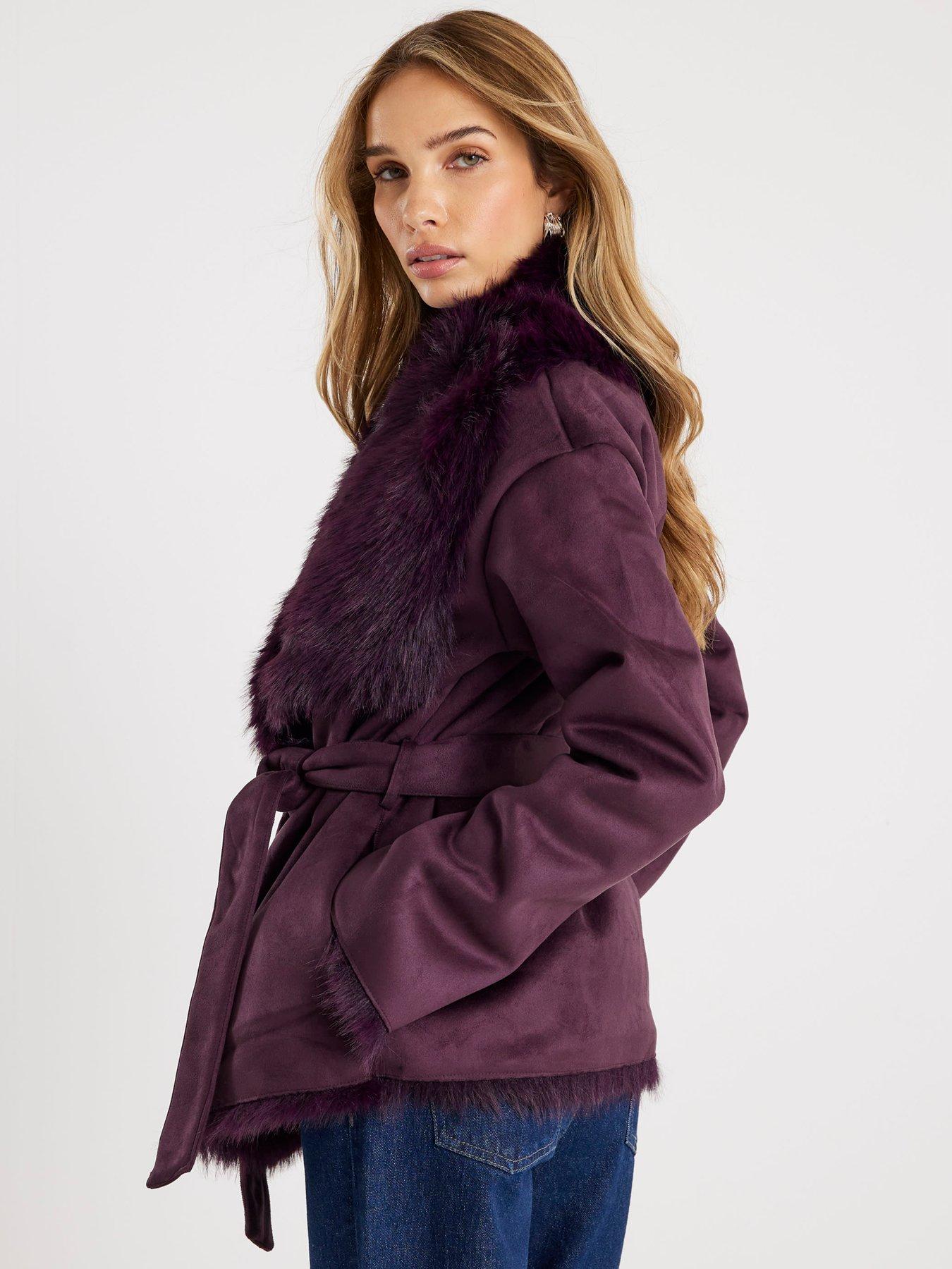  image of river-island-red-faux-suede-belted-coat-red