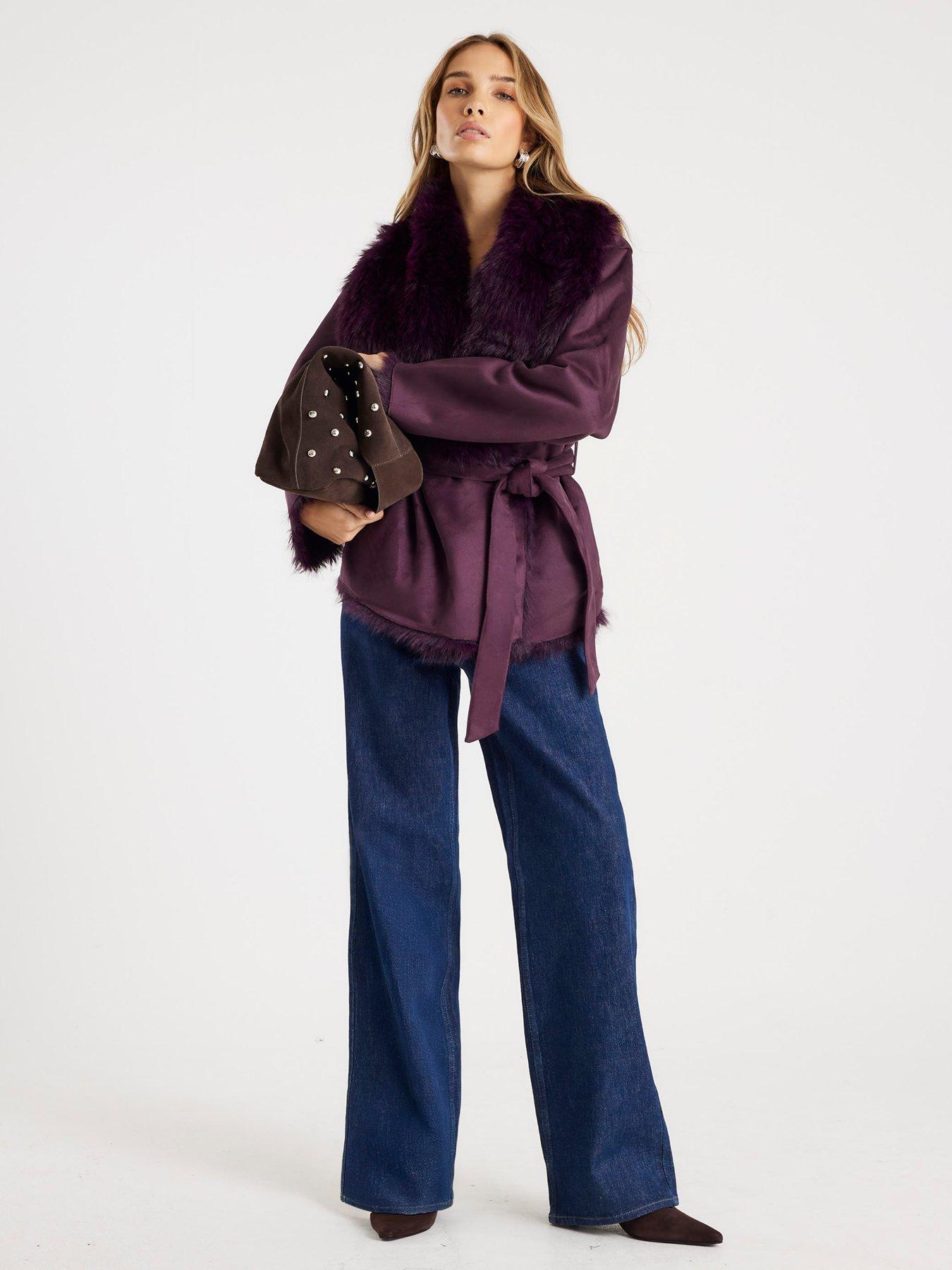  image of river-island-red-faux-suede-belted-coat-red