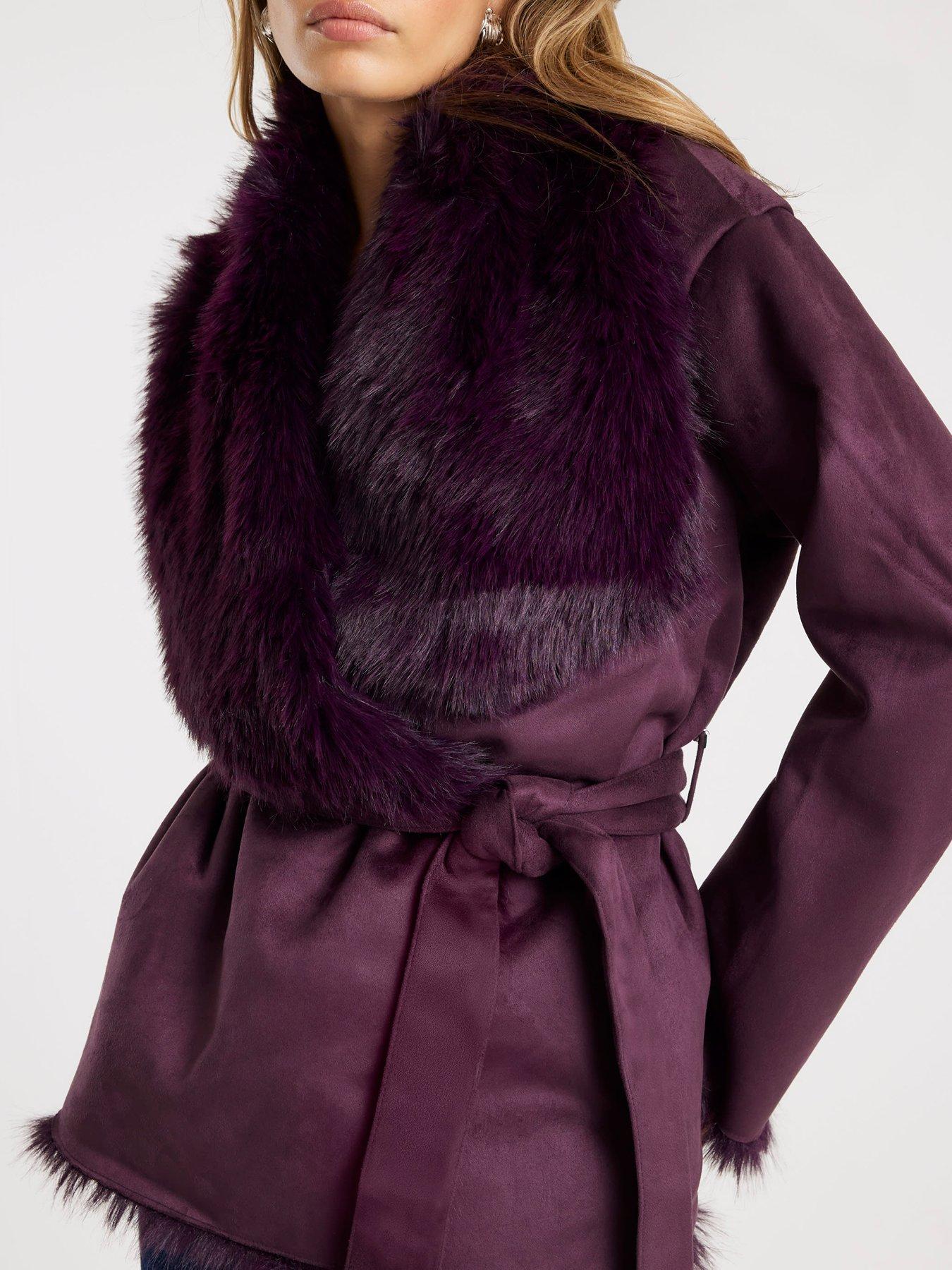  image of river-island-red-faux-suede-belted-coat-red