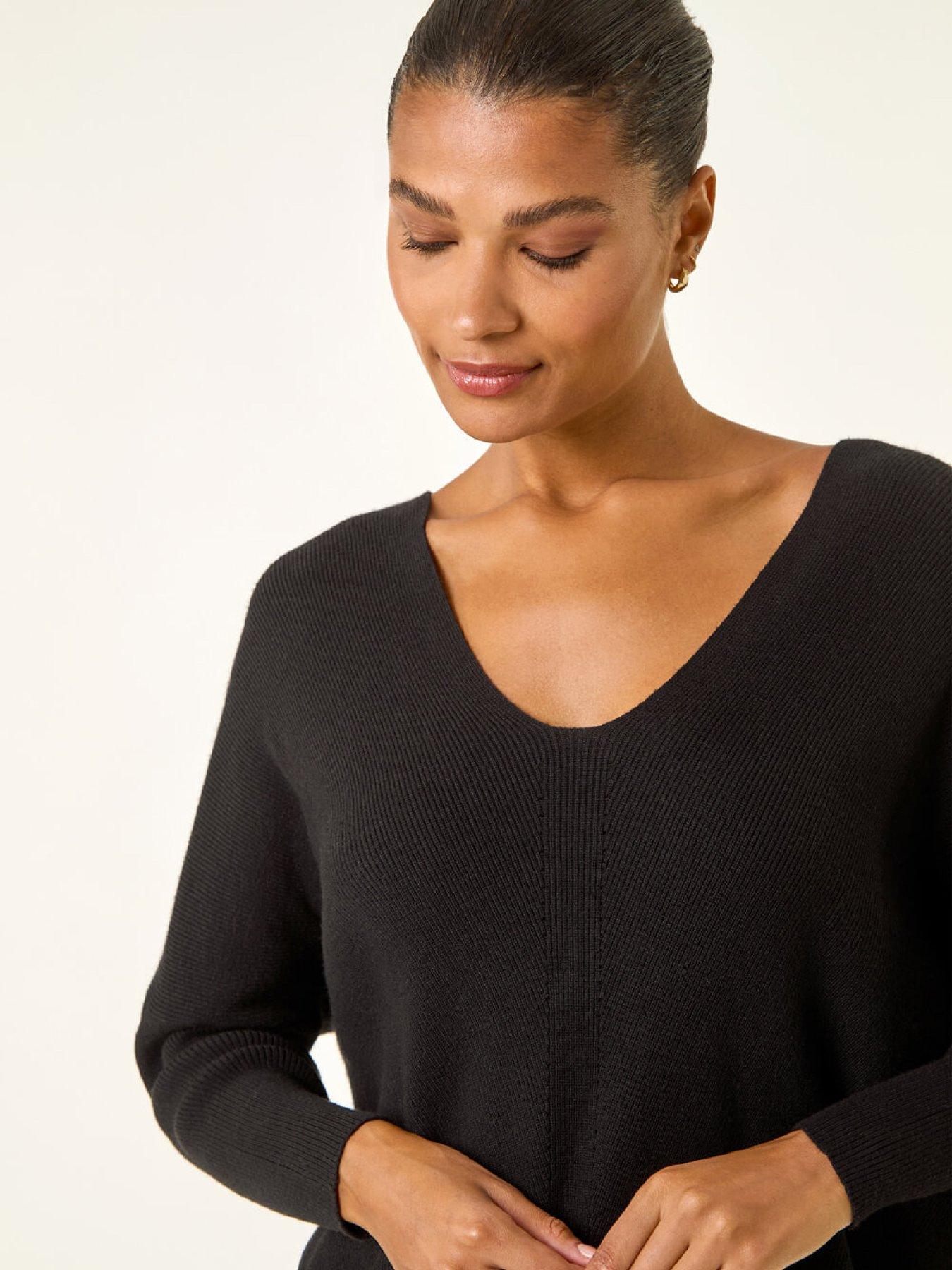  image of roman-animal-print-eyelet-back-knit-jumper-black