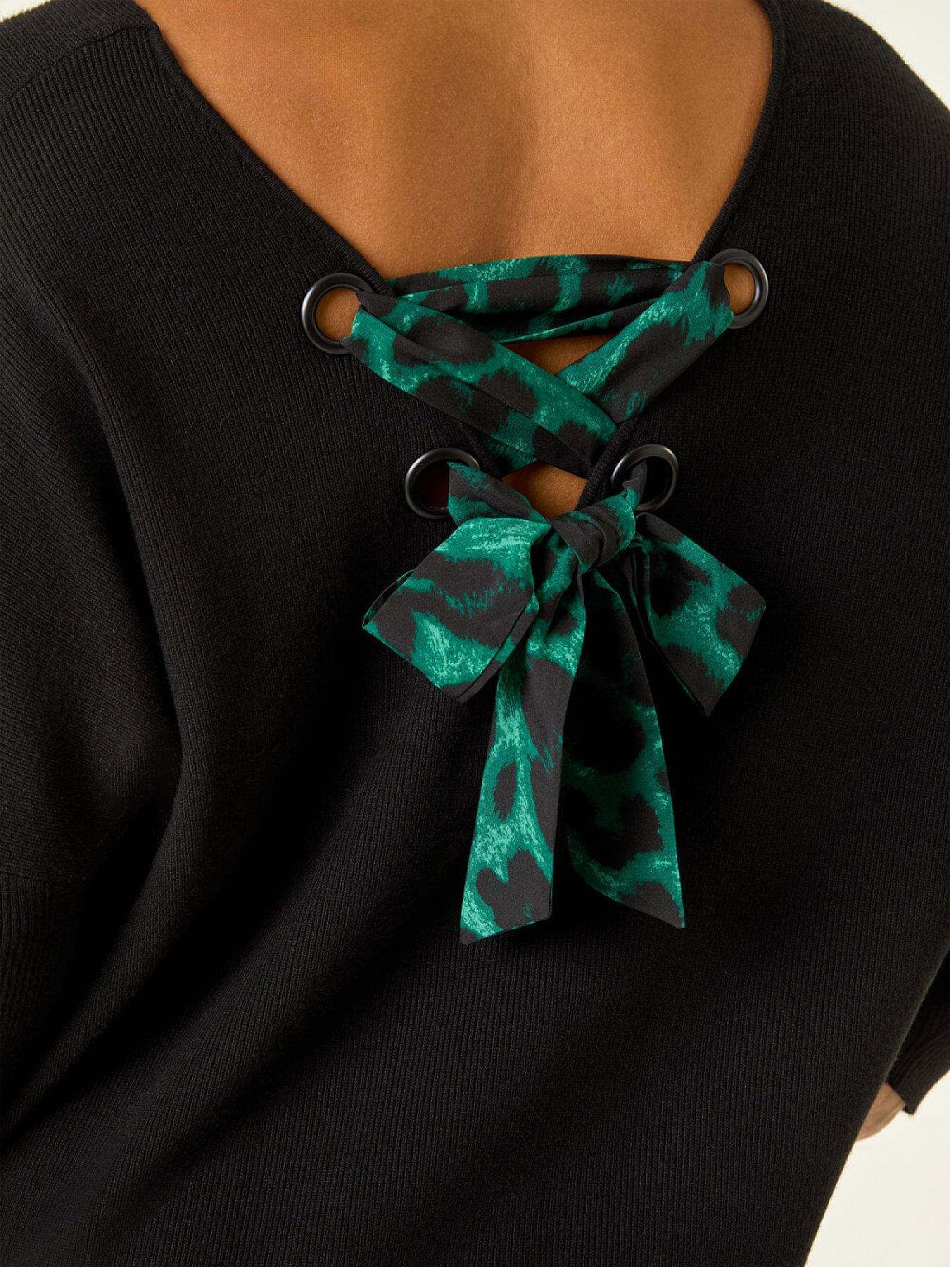  image of roman-animal-print-eyelet-back-knit-jumper-black