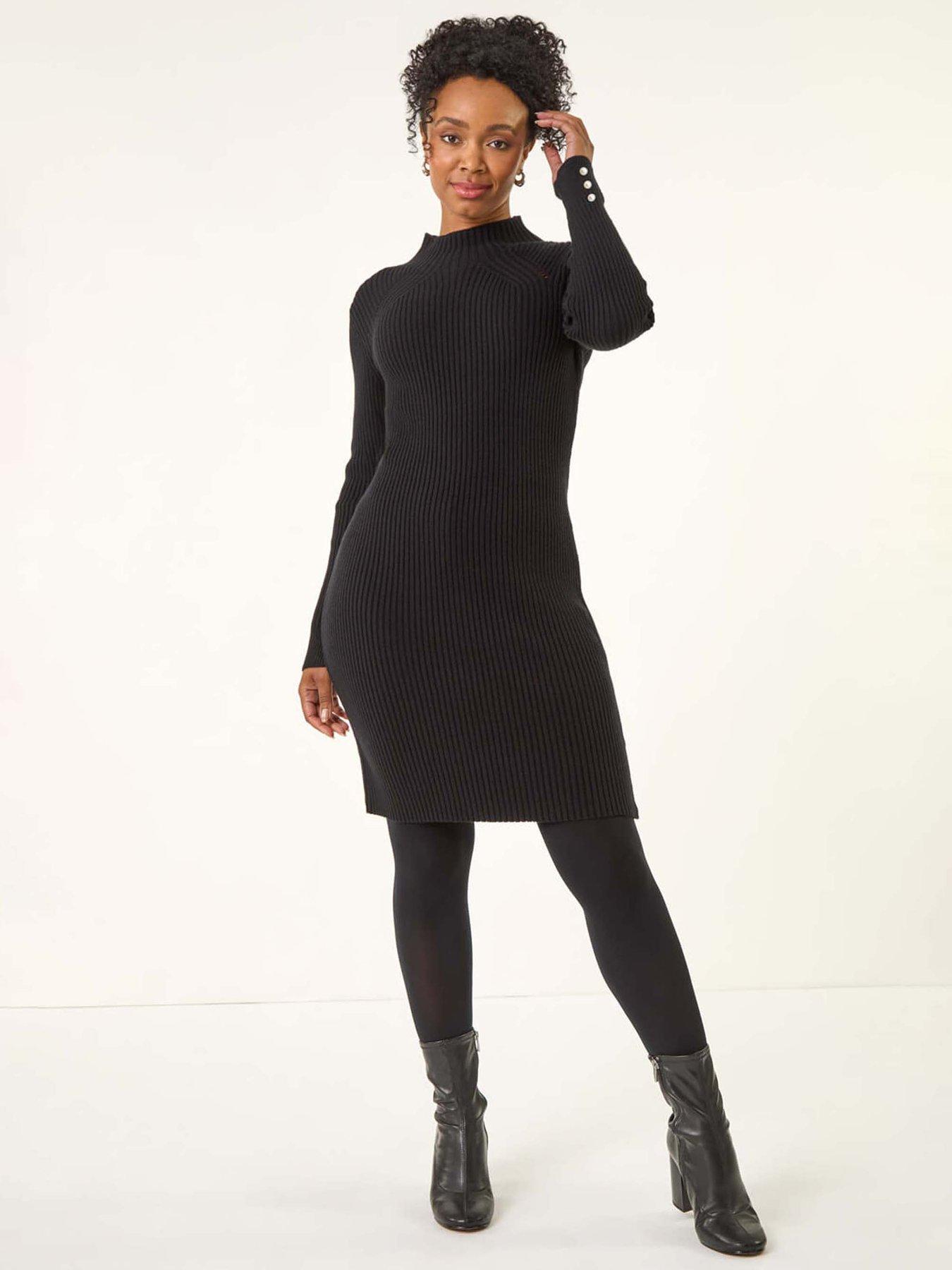  image of roman-petite-pearl-knitted-midi-dress-black