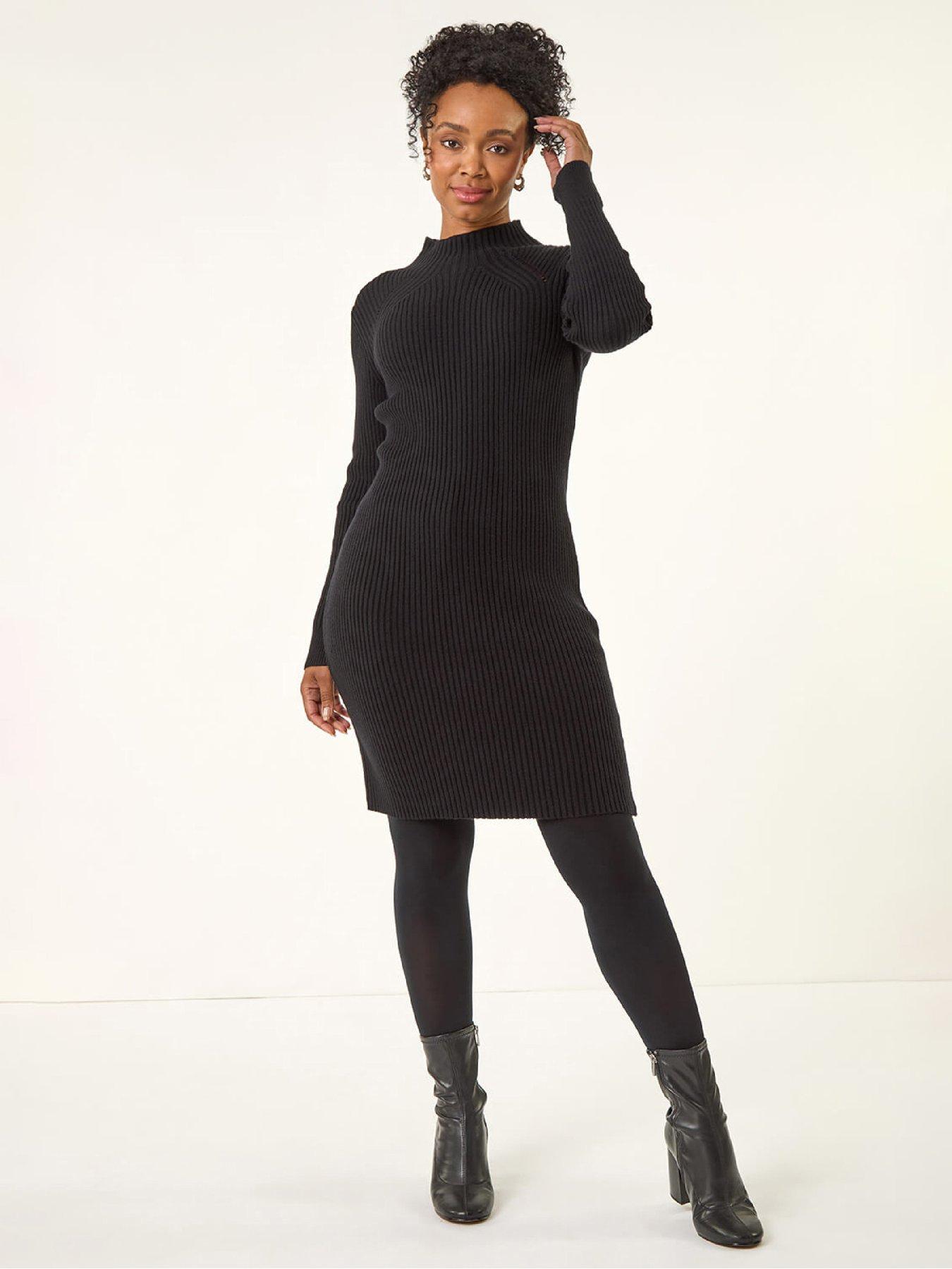 Roman Petite Pearl Knitted Midi Dress - Black