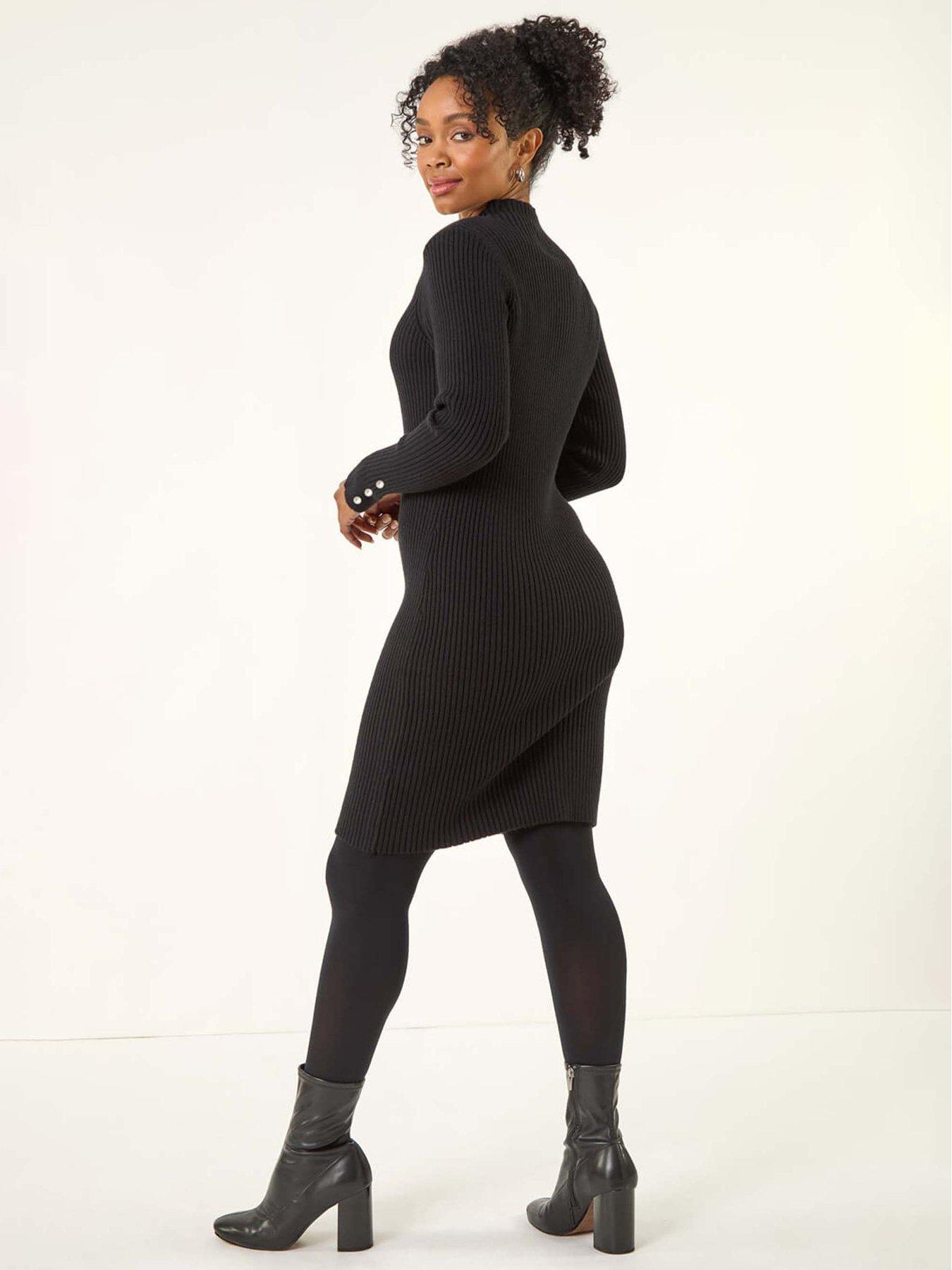  image of roman-petite-pearl-knitted-midi-dress-black