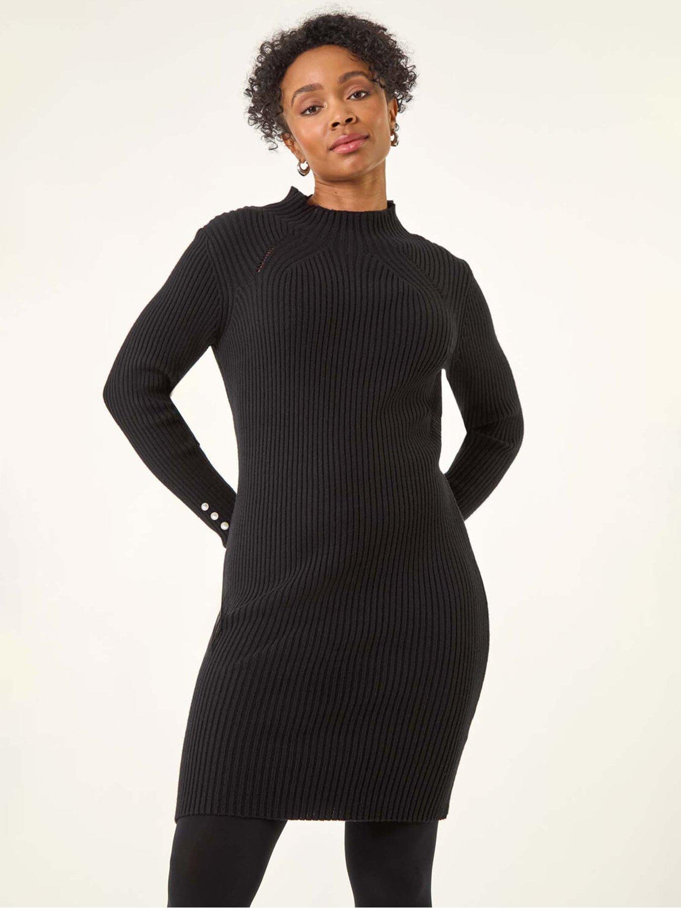  image of roman-petite-pearl-knitted-midi-dress-black