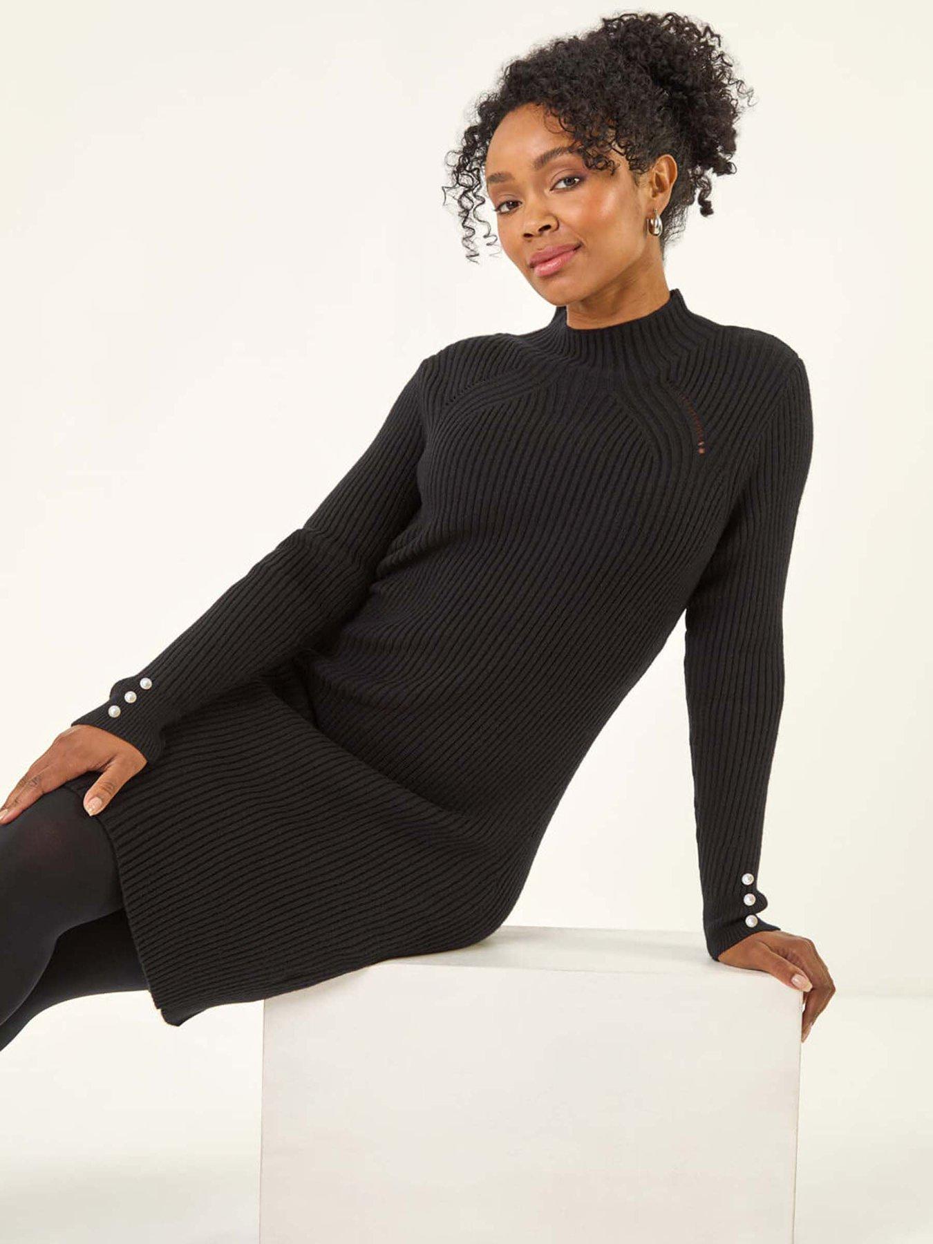  image of roman-petite-pearl-knitted-midi-dress-black