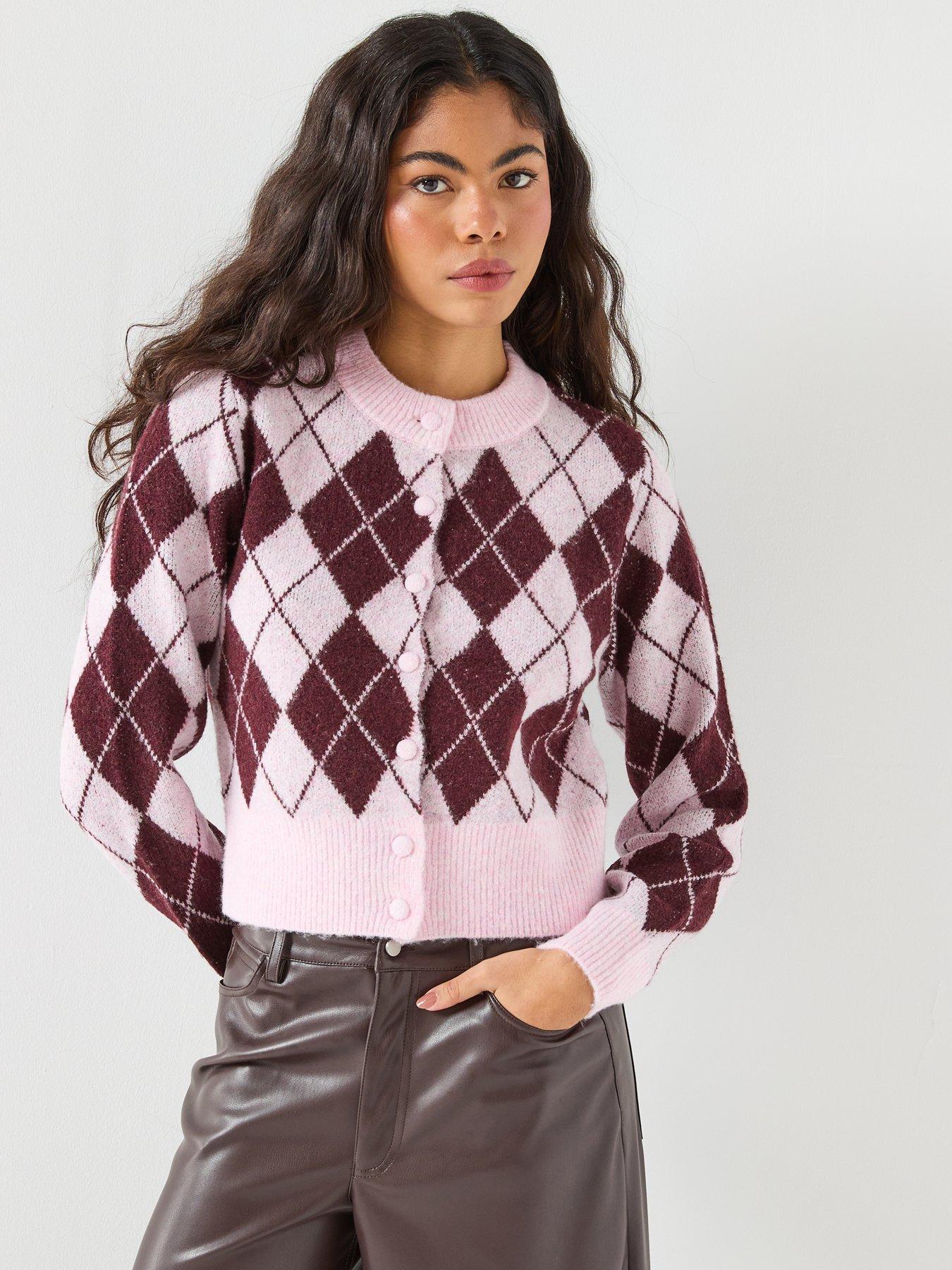 Vero Moda Long Sleeve Argyle Cardigan - Pink