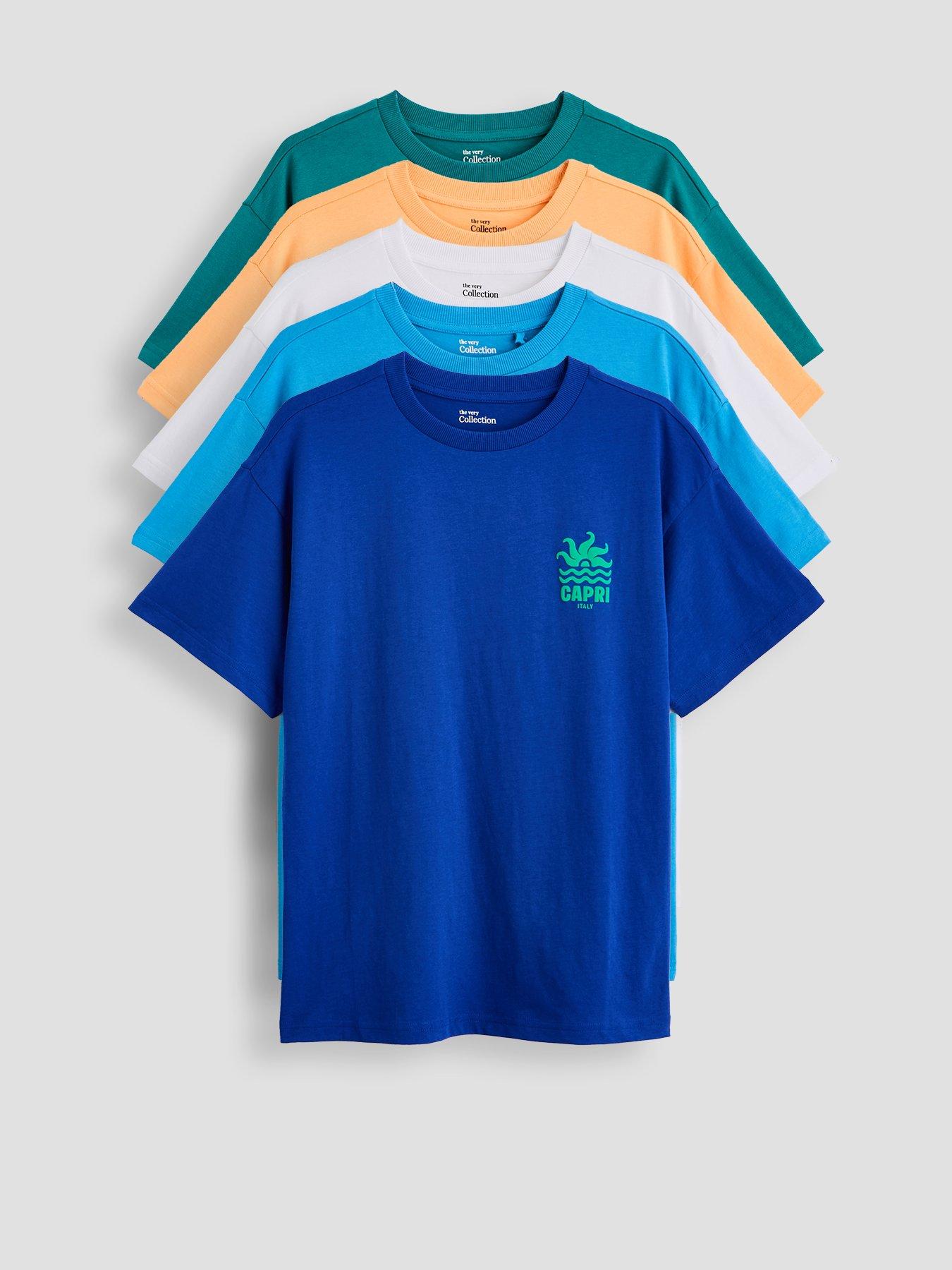 The Very Collection Boys 5 Pack Surf And Sun Short Sleeve T-Shirts- Multi