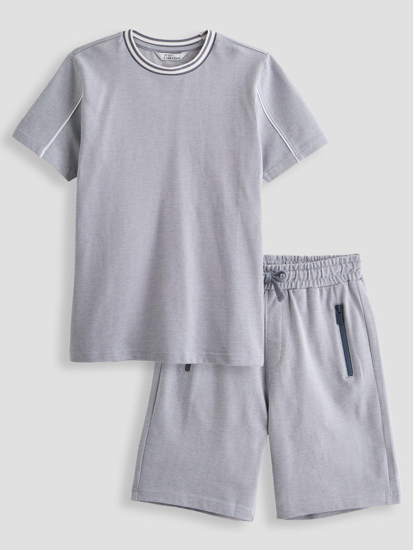 Image 1 of 5 of The Very Collection Boys Pique Top And Pin Tuck T-Shirt &amp; Shorts Set - Grey