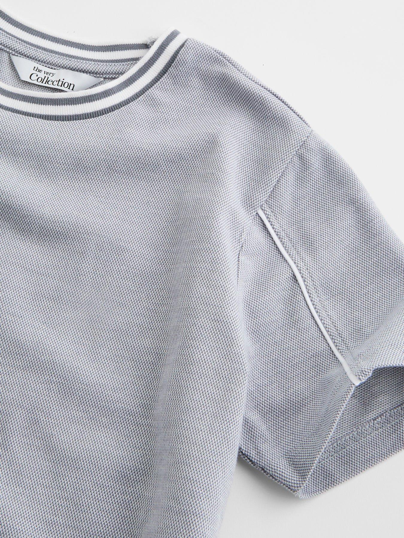 Image 3 of 5 of The Very Collection Boys Pique Top And Pin Tuck T-Shirt &amp; Shorts Set - Grey