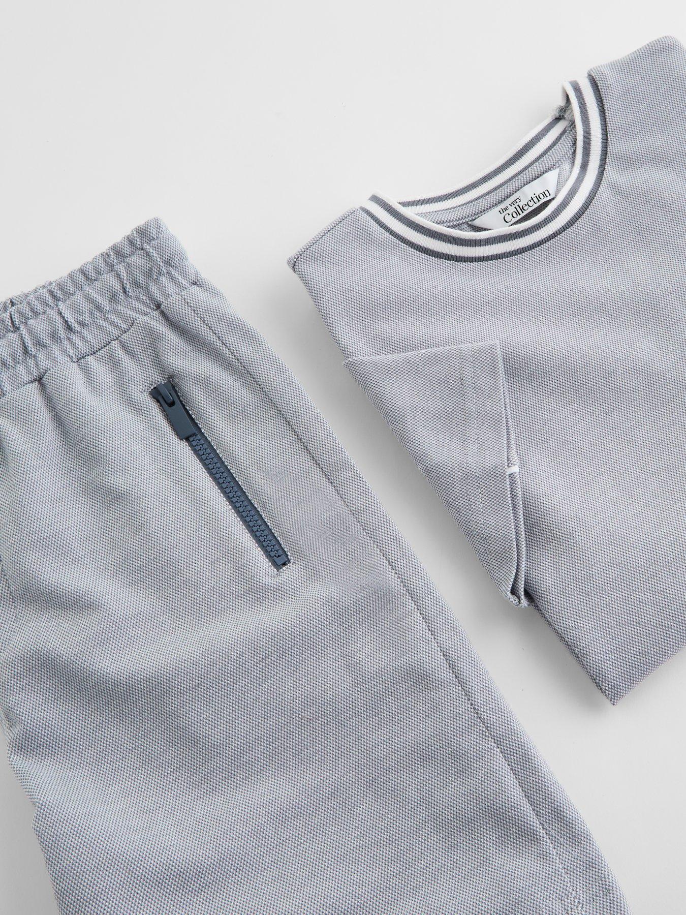 Image 5 of 5 of The Very Collection Boys Pique Top And Pin Tuck T-Shirt &amp; Shorts Set - Grey