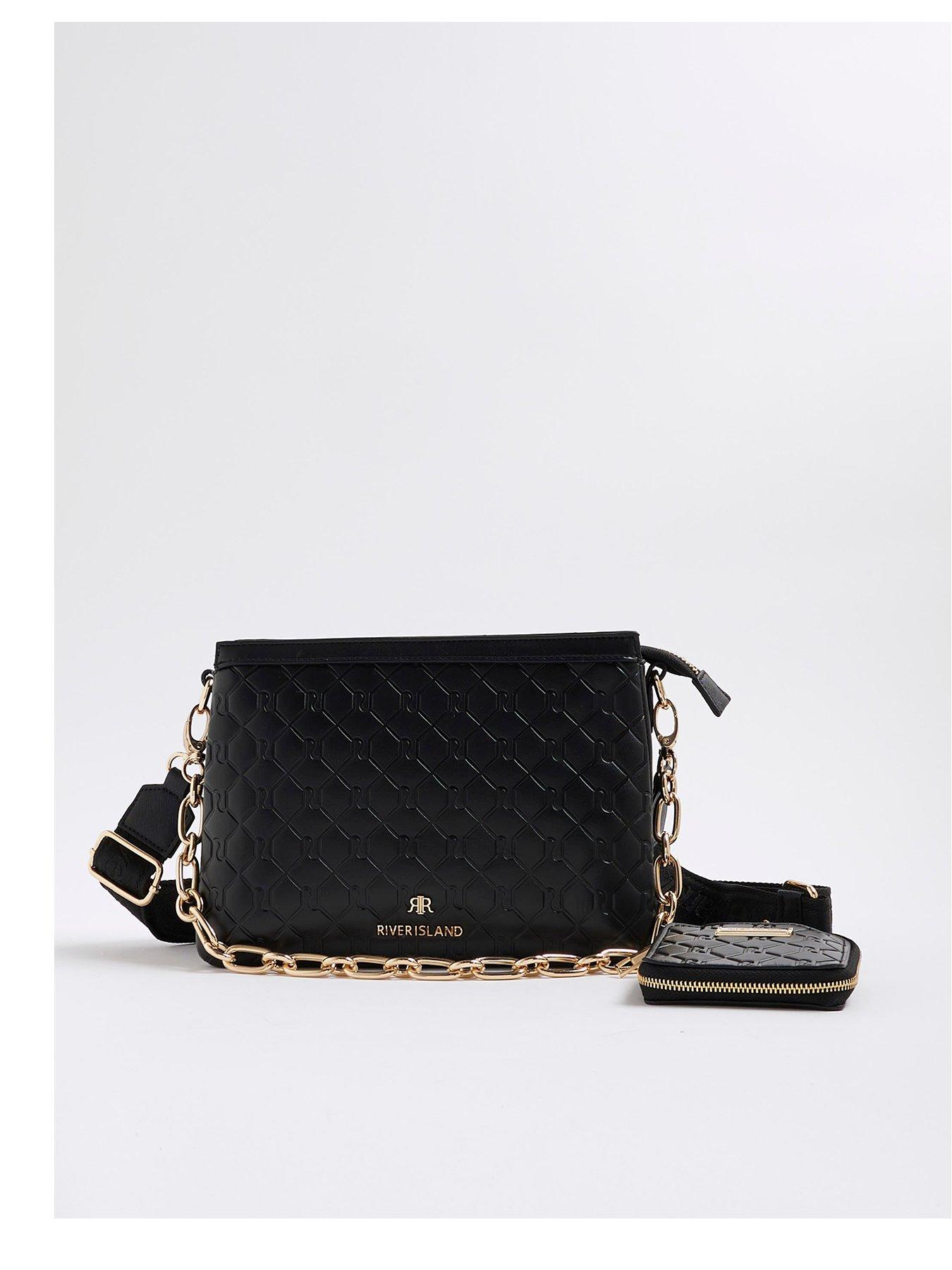 stillFront image of river-island-3776-embossed-chain-tri-crossbody-black