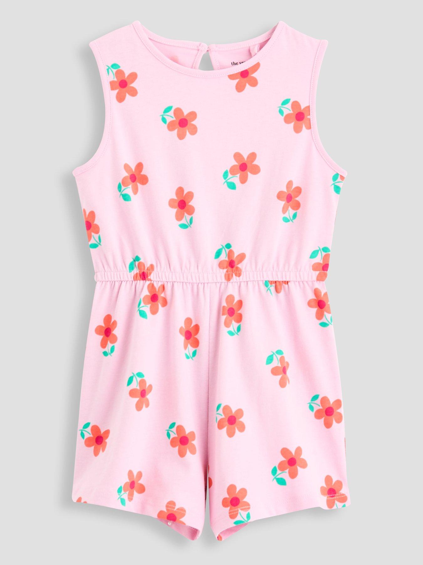 Image 2 of 5 of The Very Collection Girls 2 Pack Playsuits - Print/Coral