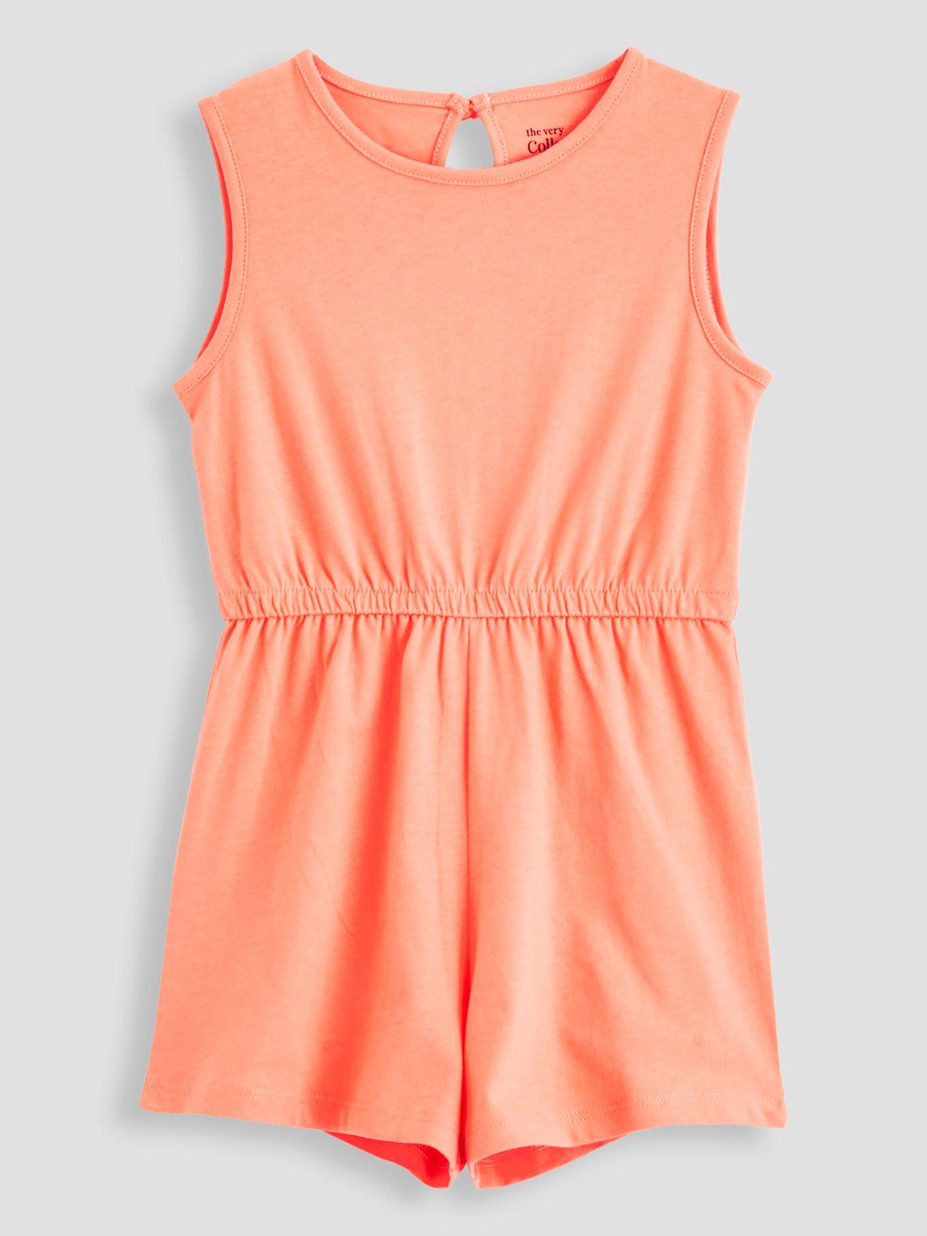 Image 3 of 5 of The Very Collection Girls 2 Pack Playsuits - Print/Coral