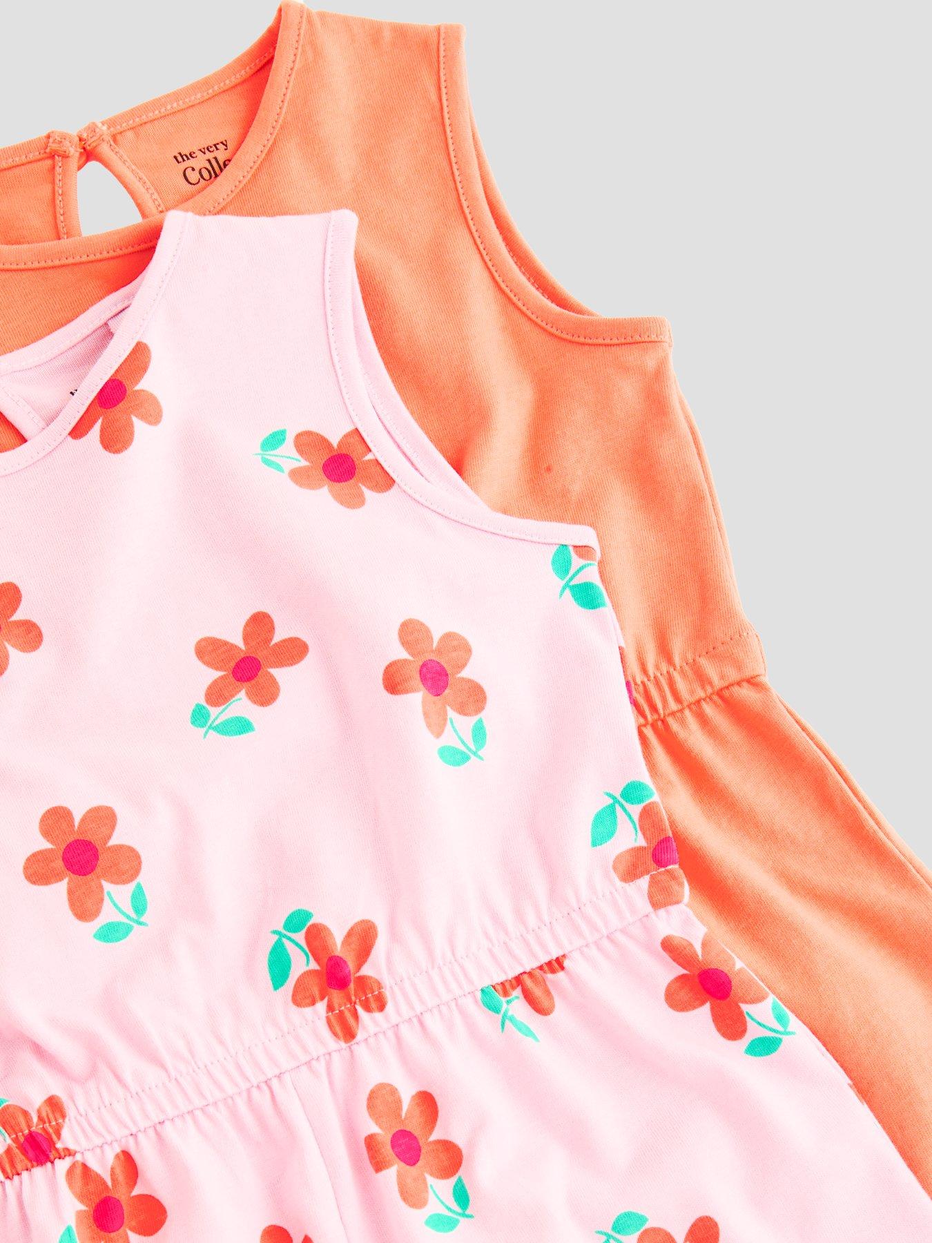 Image 4 of 5 of The Very Collection Girls 2 Pack Playsuits - Print/Coral