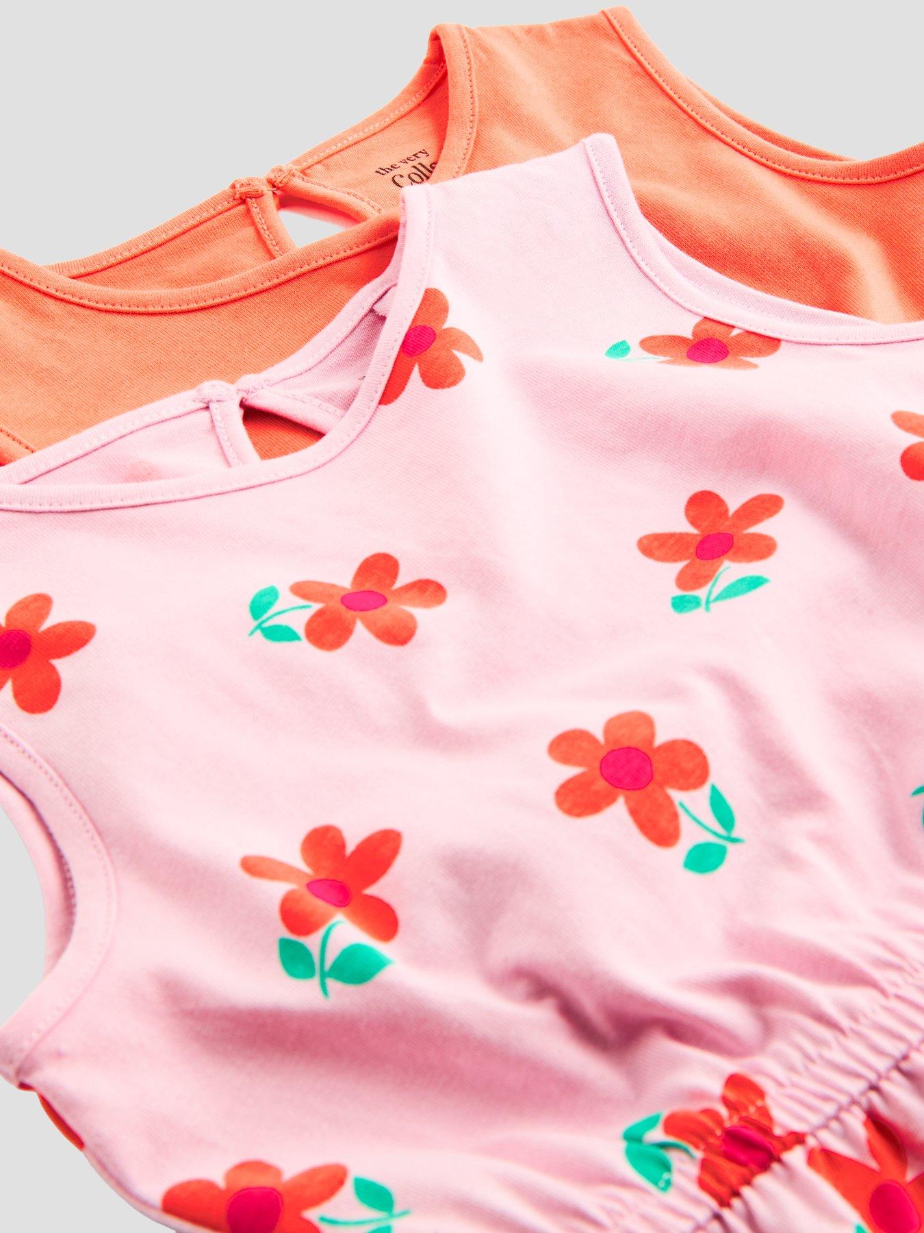 Image 5 of 5 of The Very Collection Girls 2 Pack Playsuits - Print/Coral