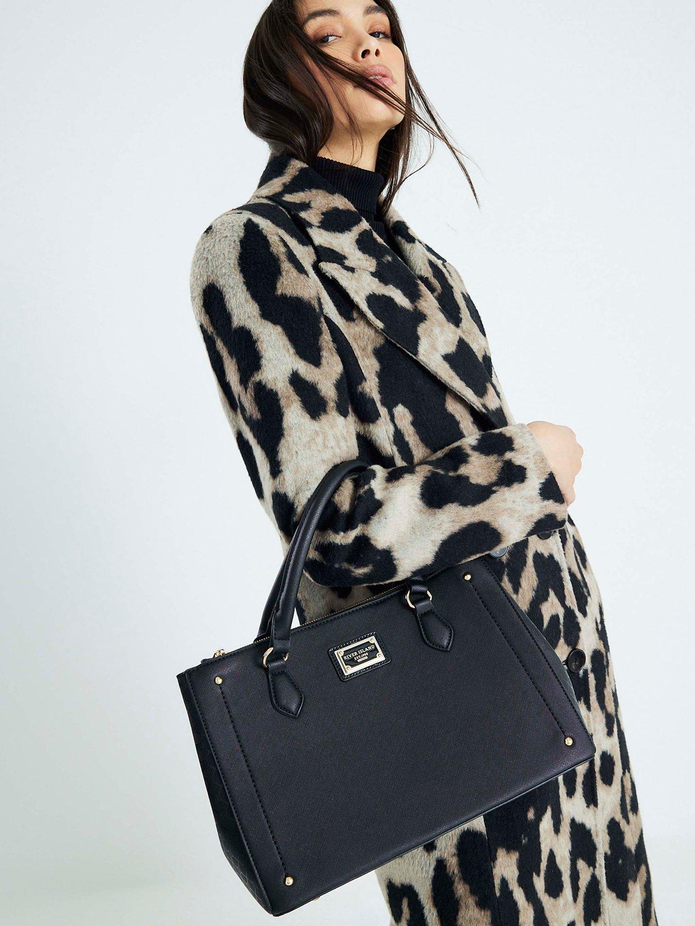 Image 1 of 6 of River Island Large Tri-Comp Webbing Tote Bag - Black