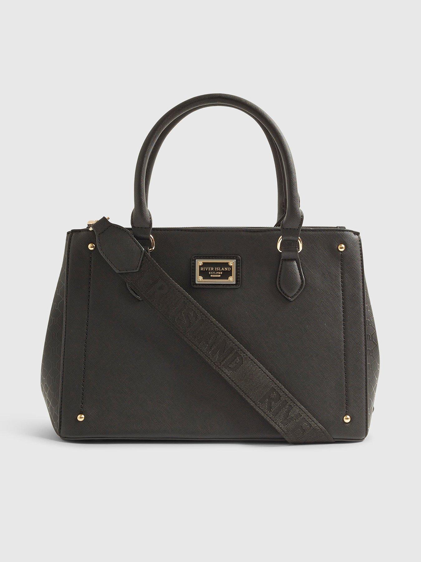 Image 2 of 6 of River Island Large Tri-Comp Webbing Tote Bag - Black