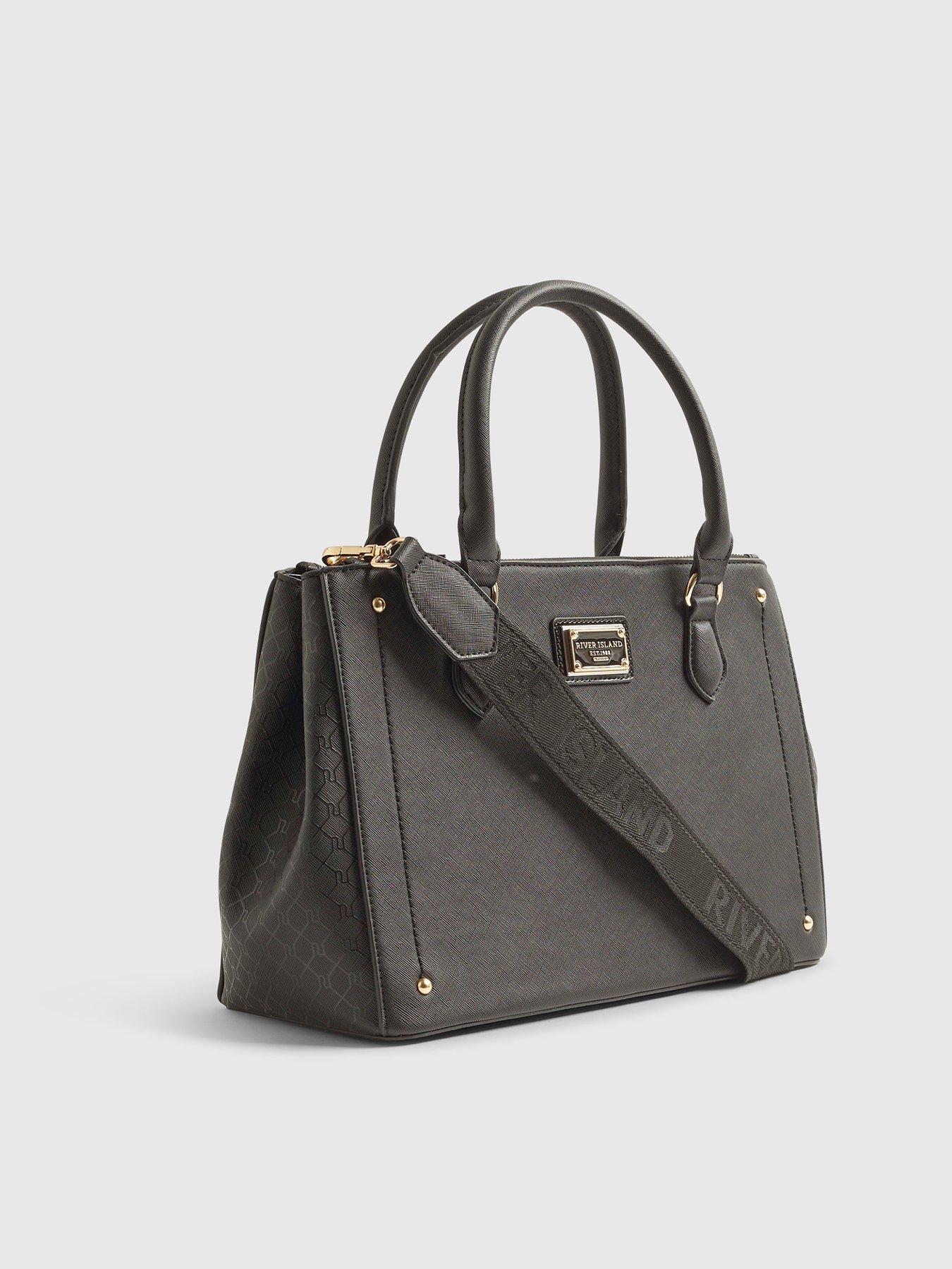 Image 4 of 6 of River Island Large Tri-Comp Webbing Tote Bag - Black