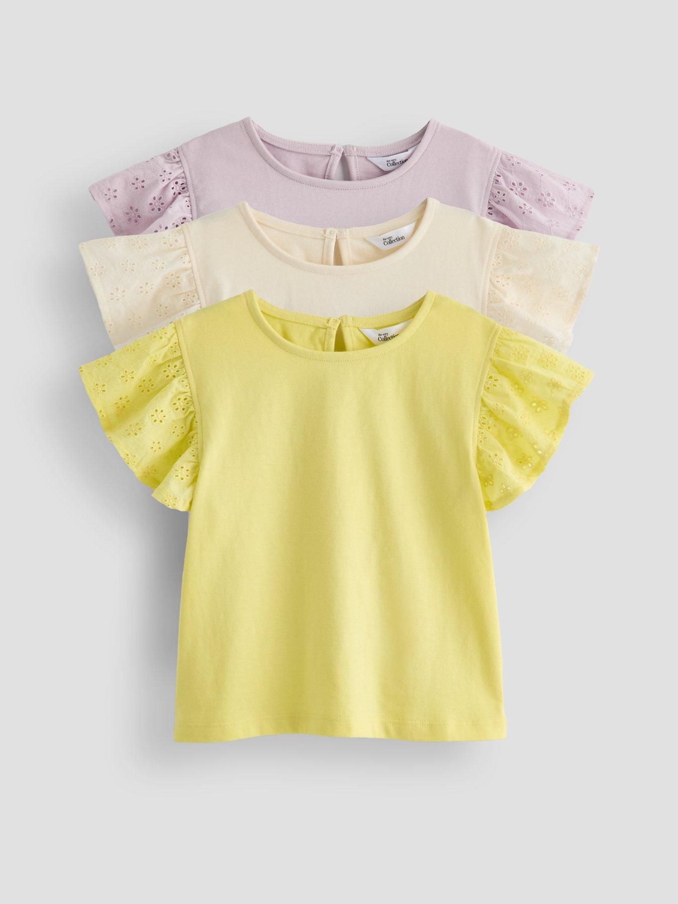 The Very Collection Girls 3 Pack Woven Frill Jersey Top - Multi