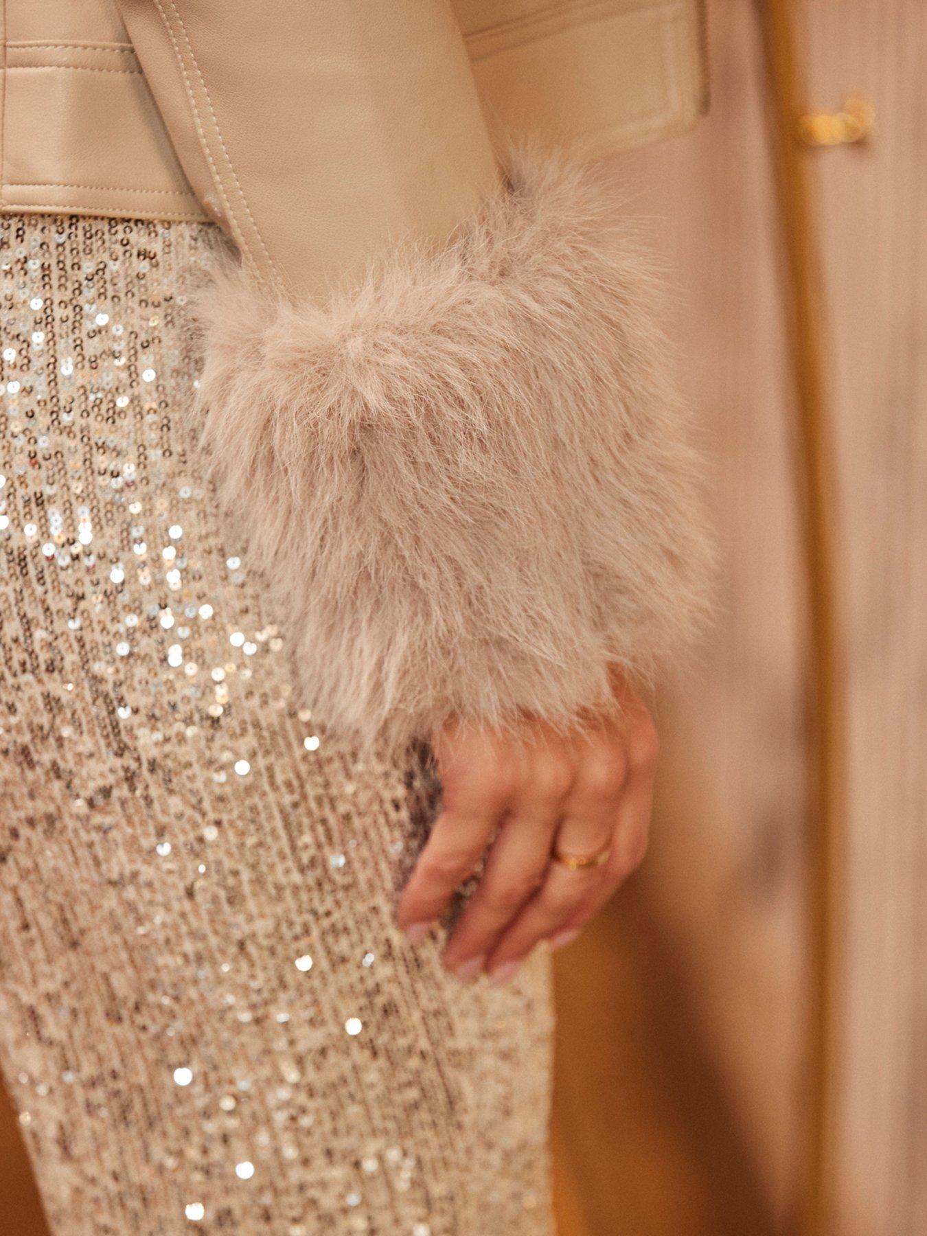  image of sosandar-faux-leather-biker-jacket-with-faux-fur-trim-beige