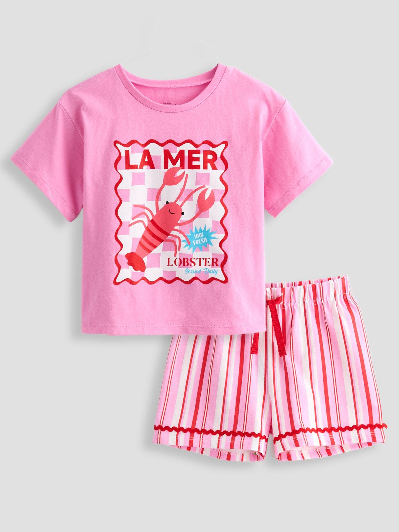 Image 1 of 5 of The Very Collection Stripe Lobster Shortie Pyjamas - Pink