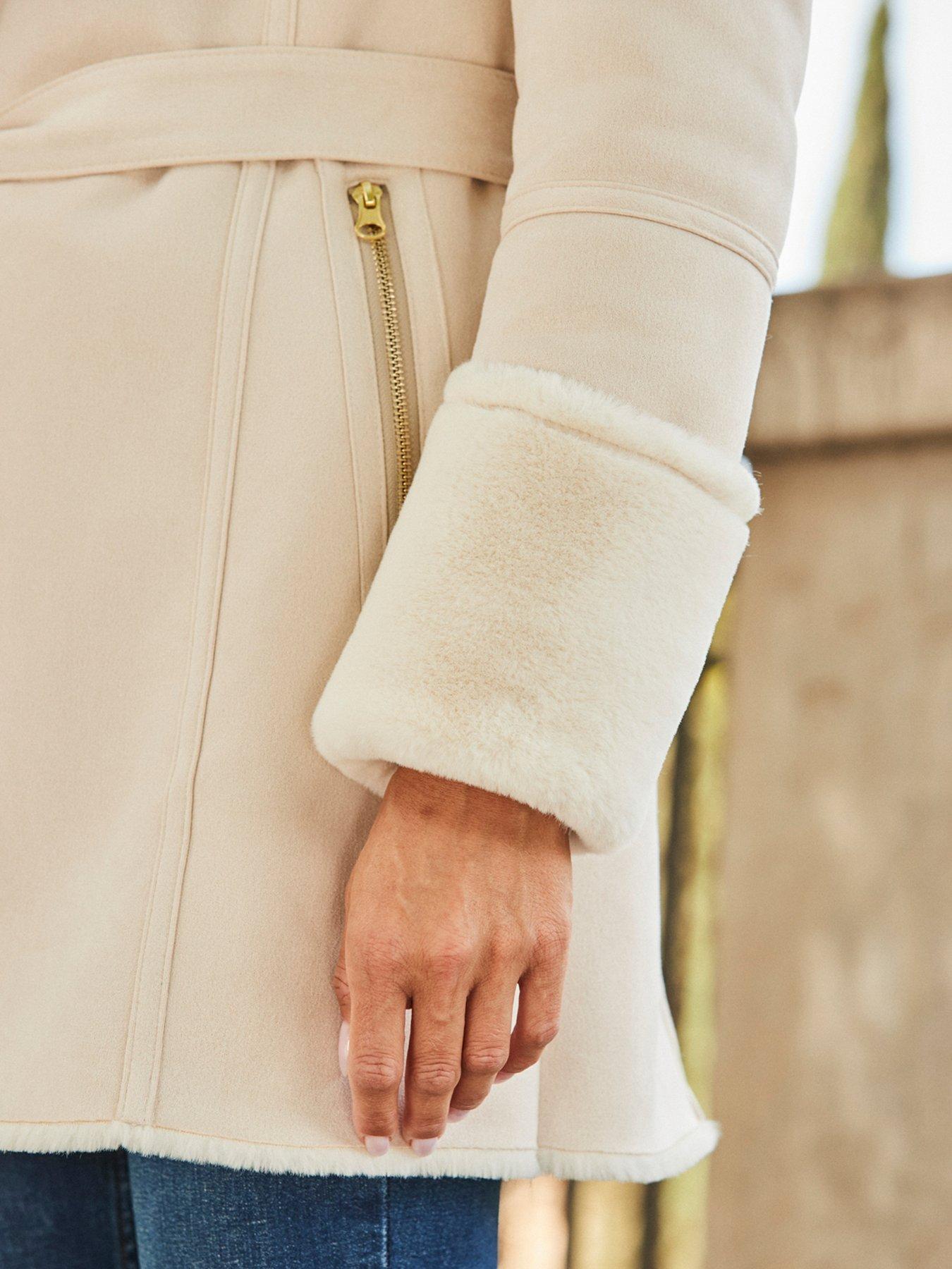  image of sosandar-belted-faux-shearling-coat-cream