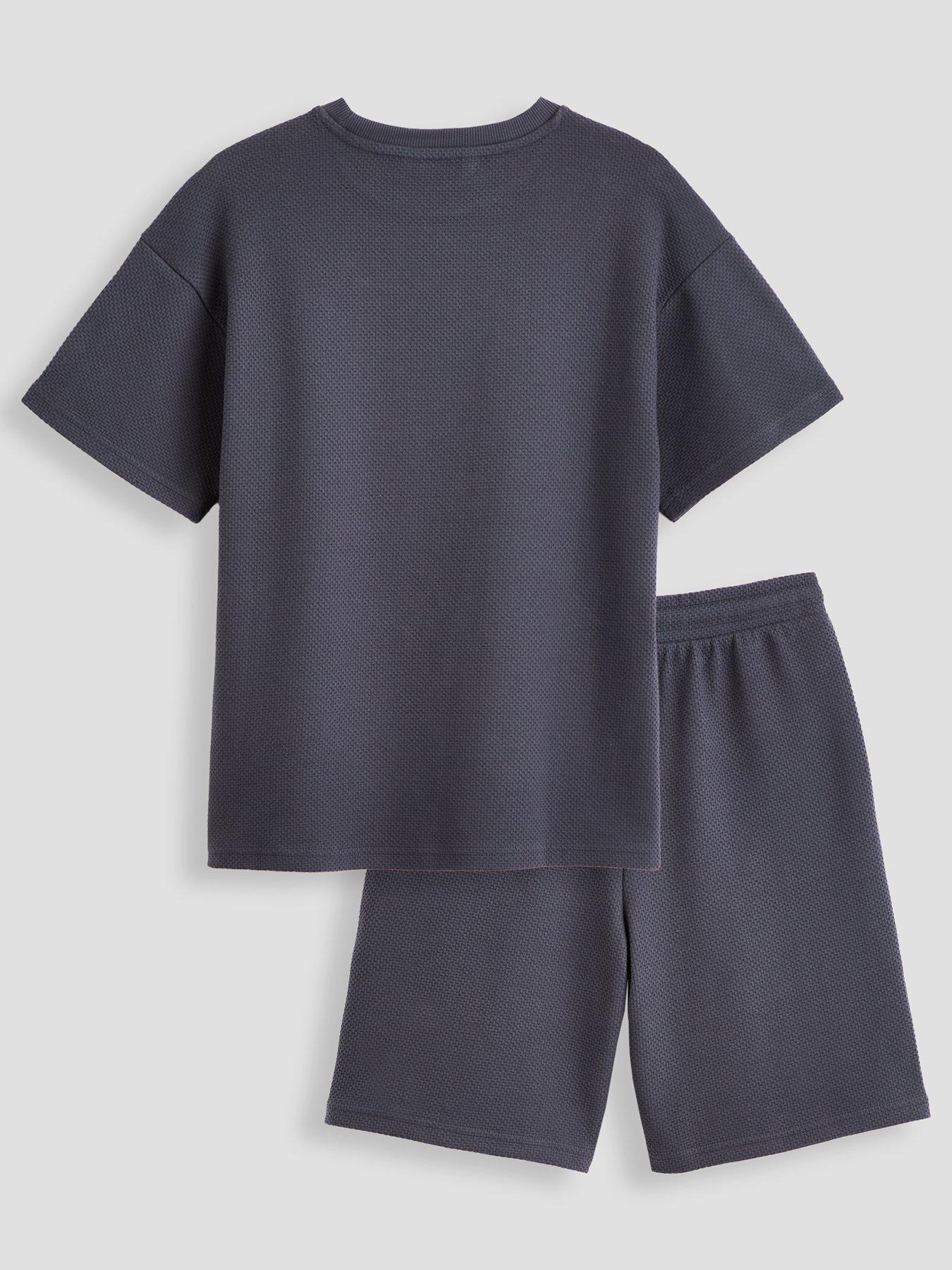 Image 2 of 6 of The Very Collection Boys Waffle Label Detail Tshirt And Shorts Set - Black