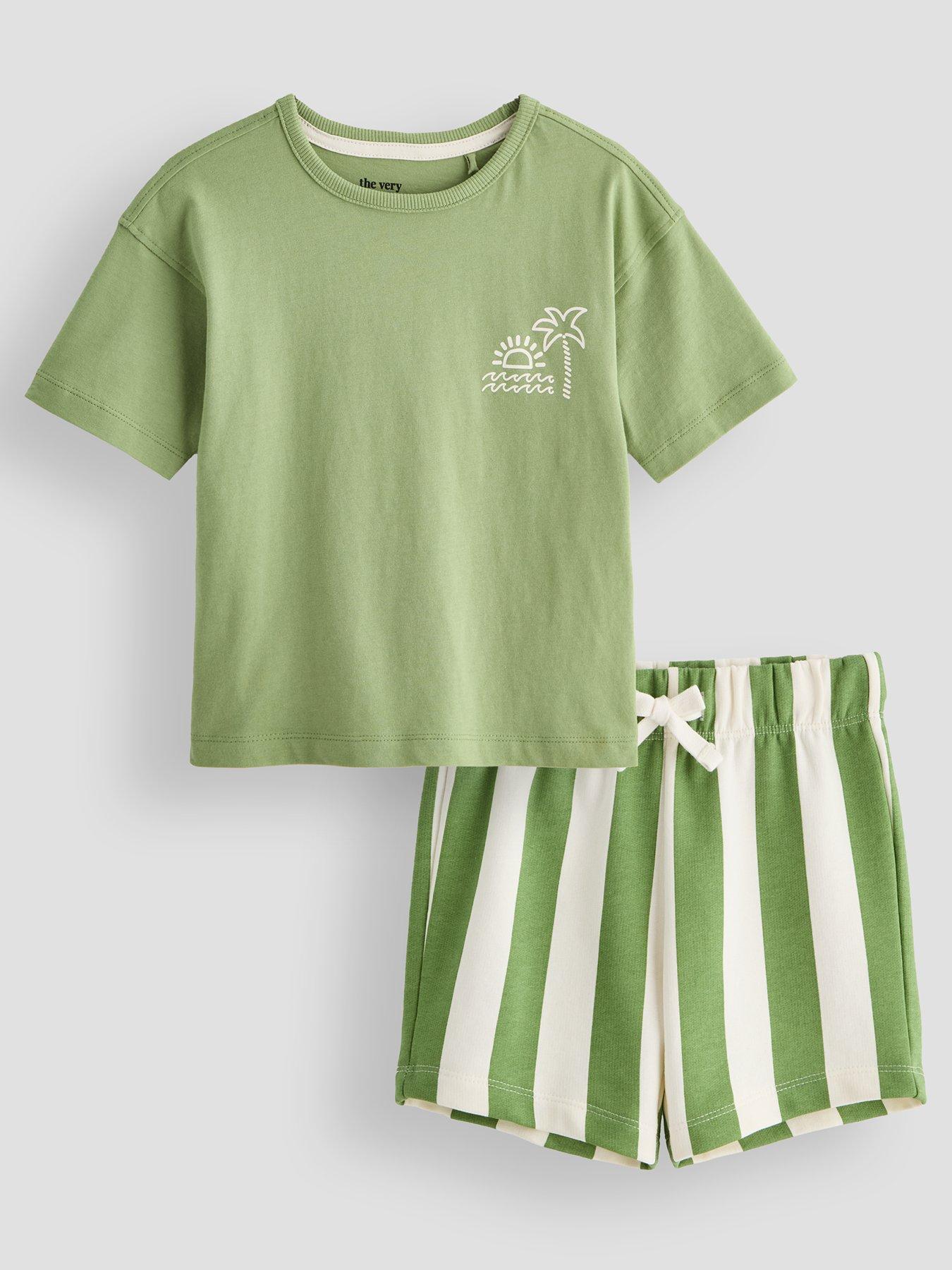 The Very Collection Boys Palm Tree Stripe Short Set - Green