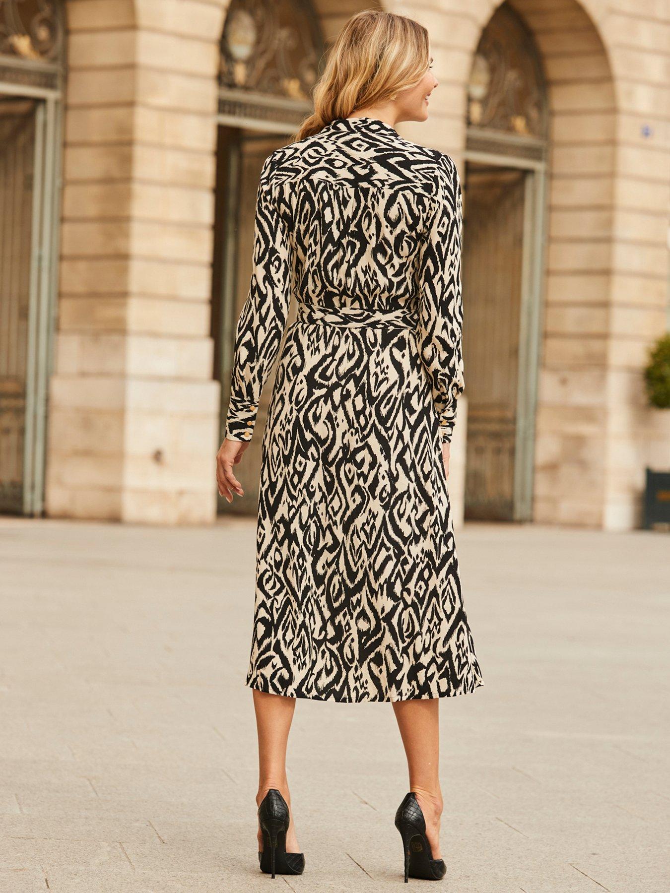  image of sosandar-chic-print-belted-shirt-dress-black