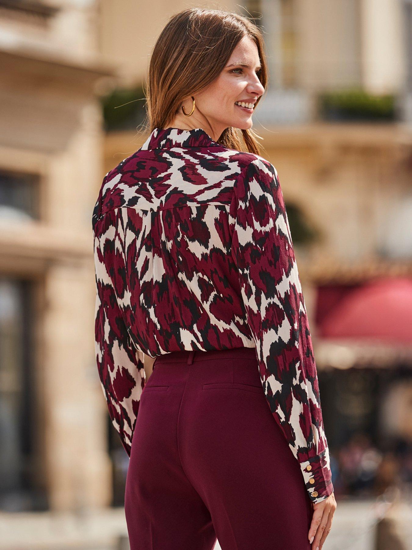 stillFront image of sosandar-burgundy-abstract-floral-print-shirt-red