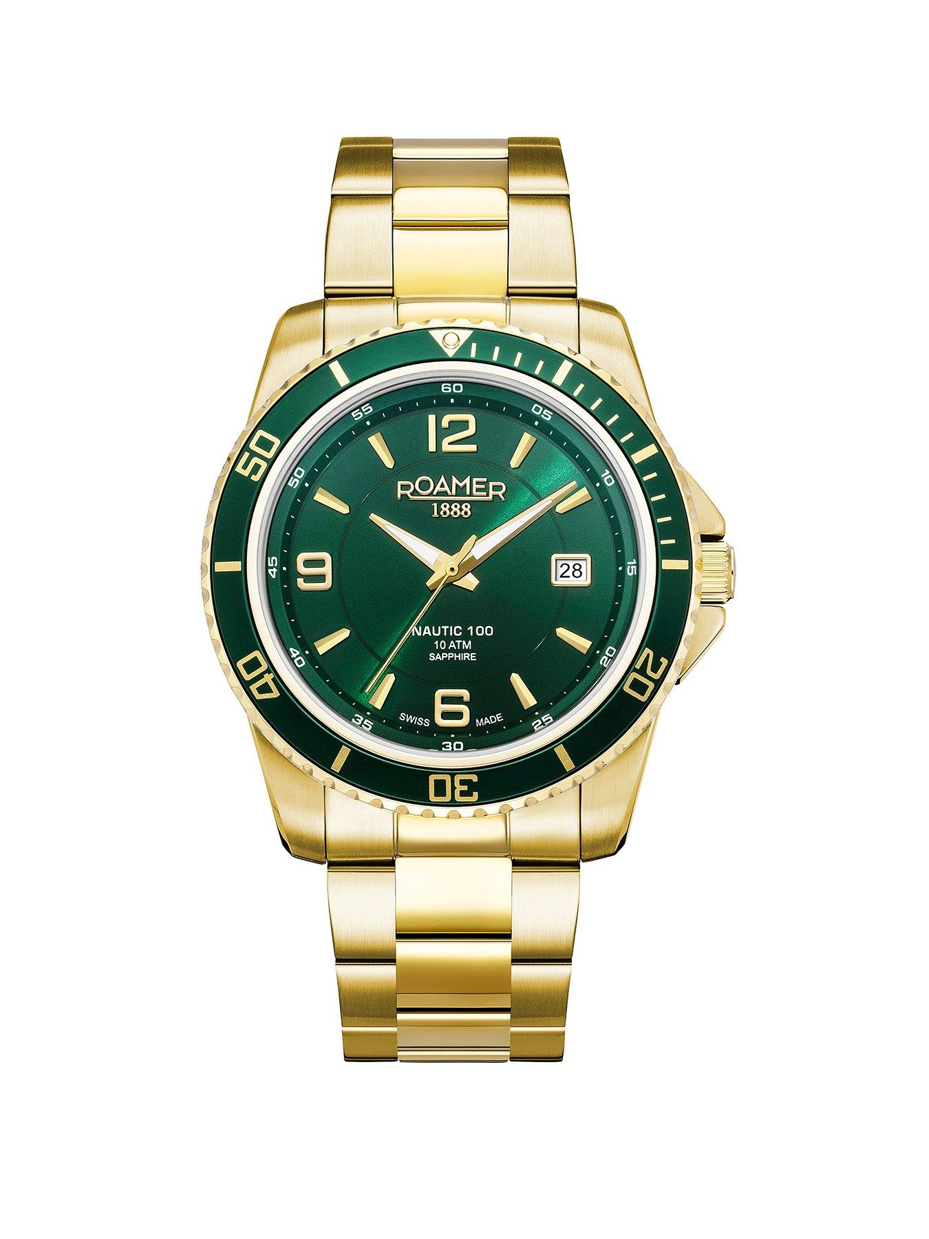 Roamer of Switzerland Roamer Swiss Made Nautic Gold IP Stainless Steel Watch with Green Dial