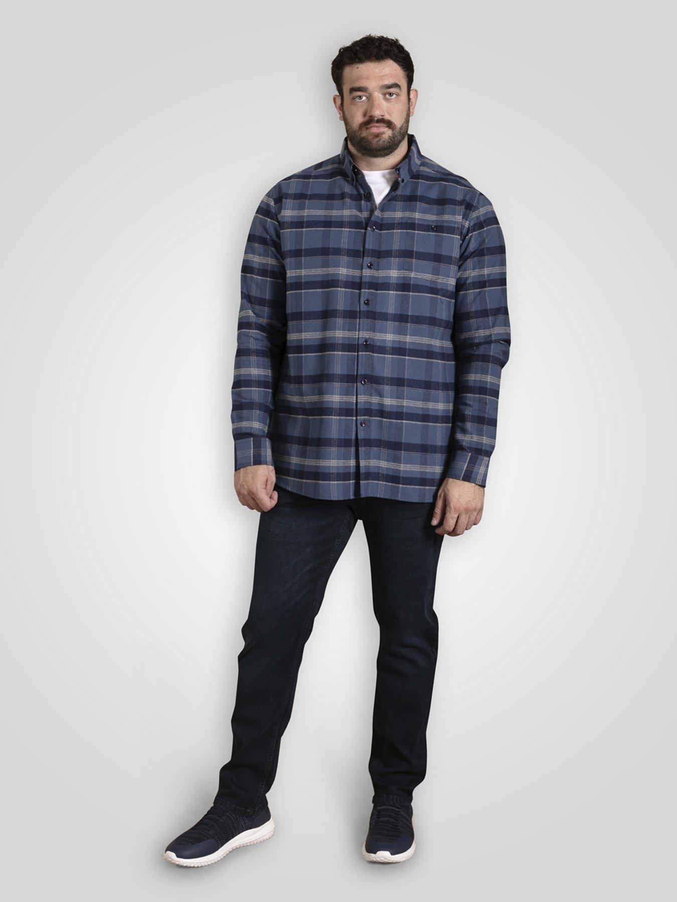  image of d555-long-sleeve-check-shirt-with-button-down-collar-navy