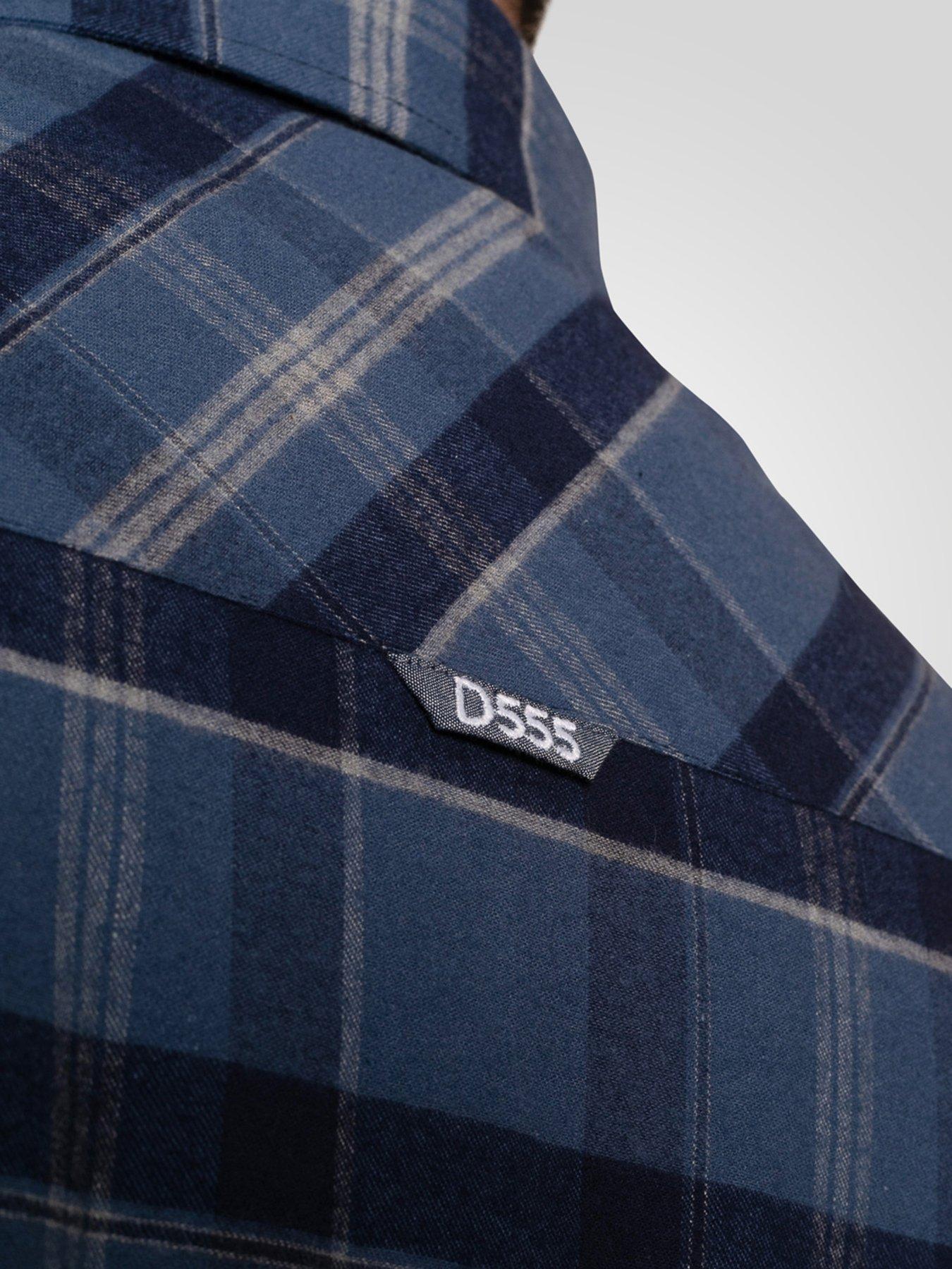  image of d555-long-sleeve-check-shirt-with-button-down-collar-navy