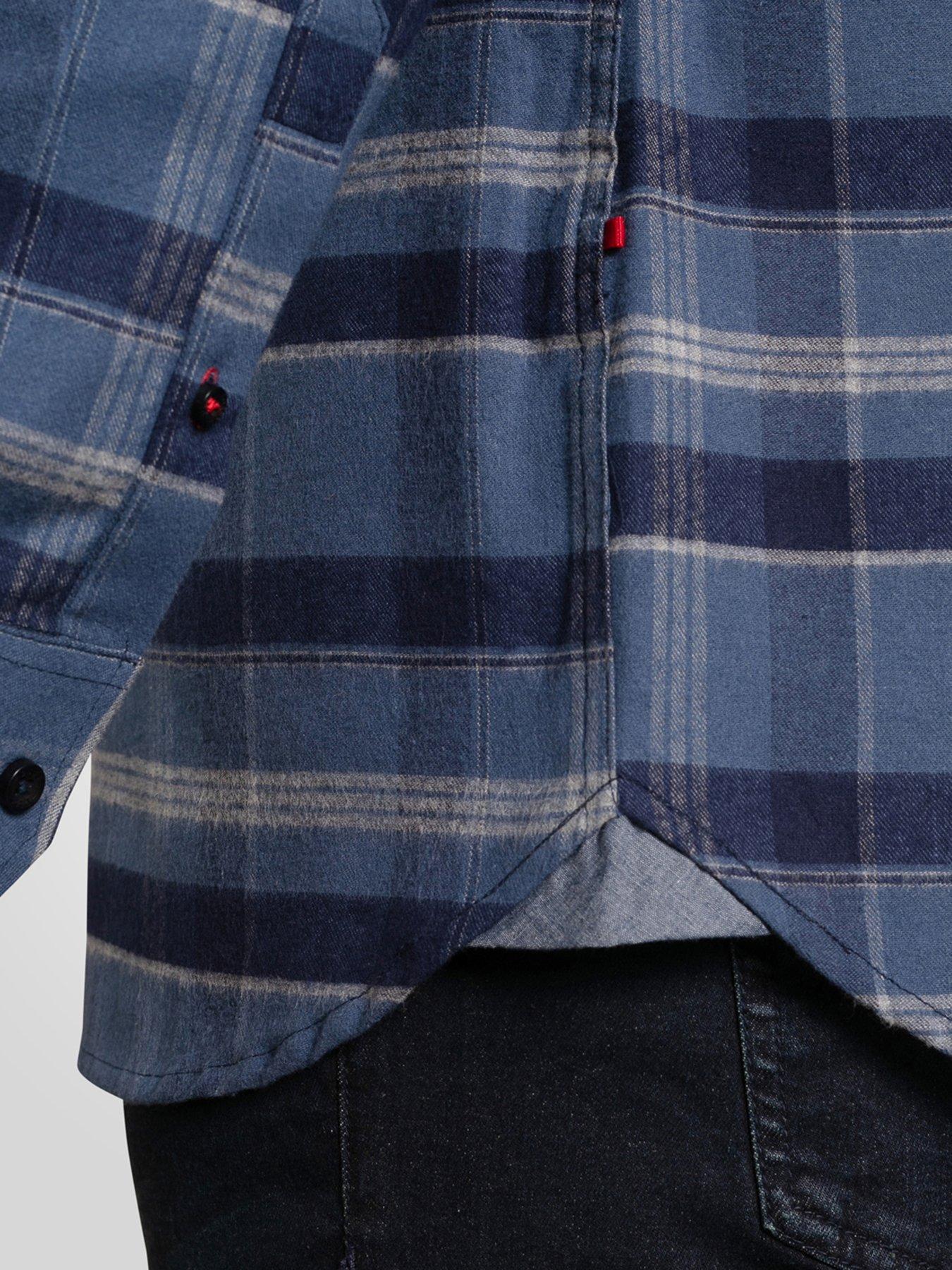  image of d555-long-sleeve-check-shirt-with-button-down-collar-navy